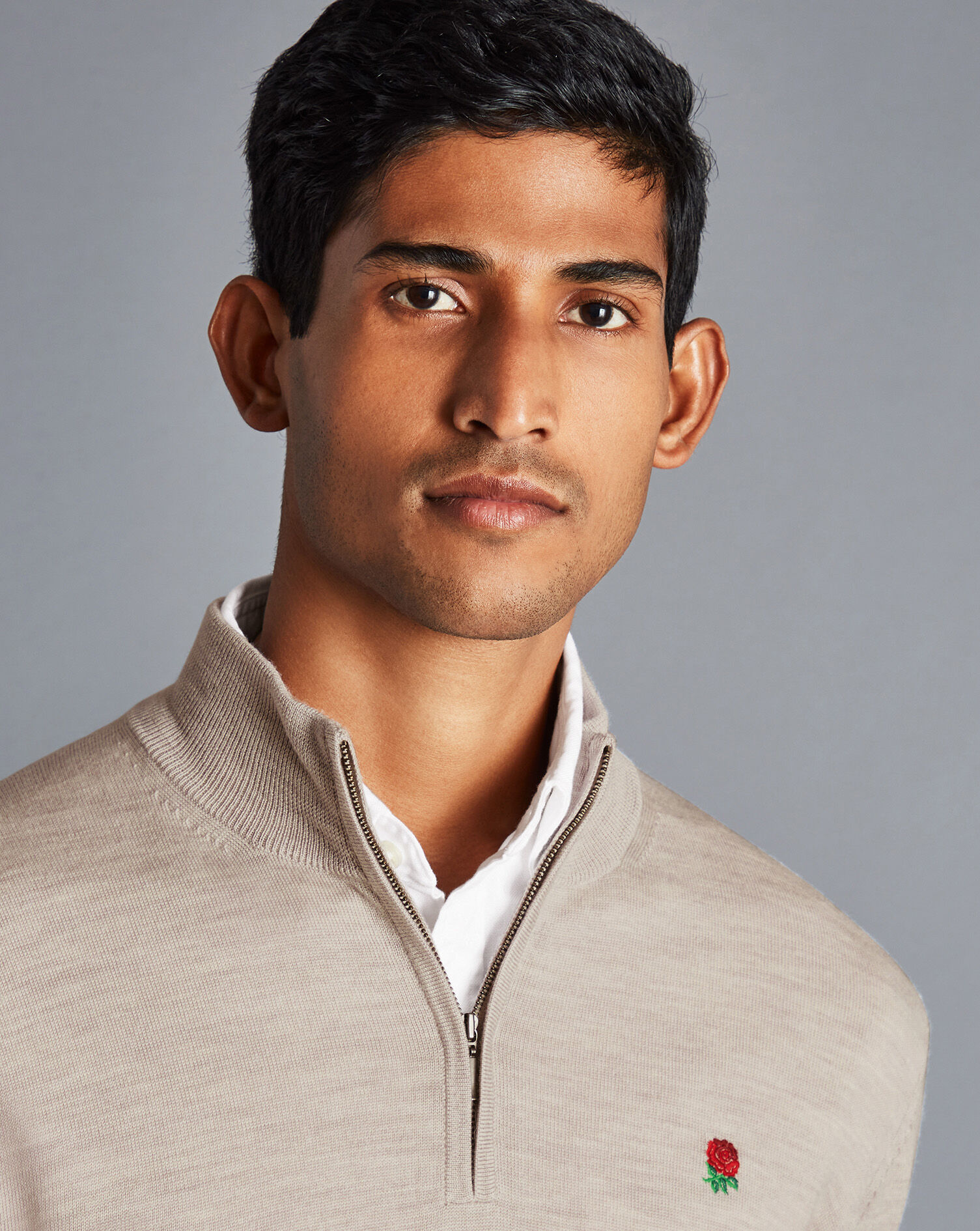 England Rugby Merino Zip Neck Sweater - Limestone