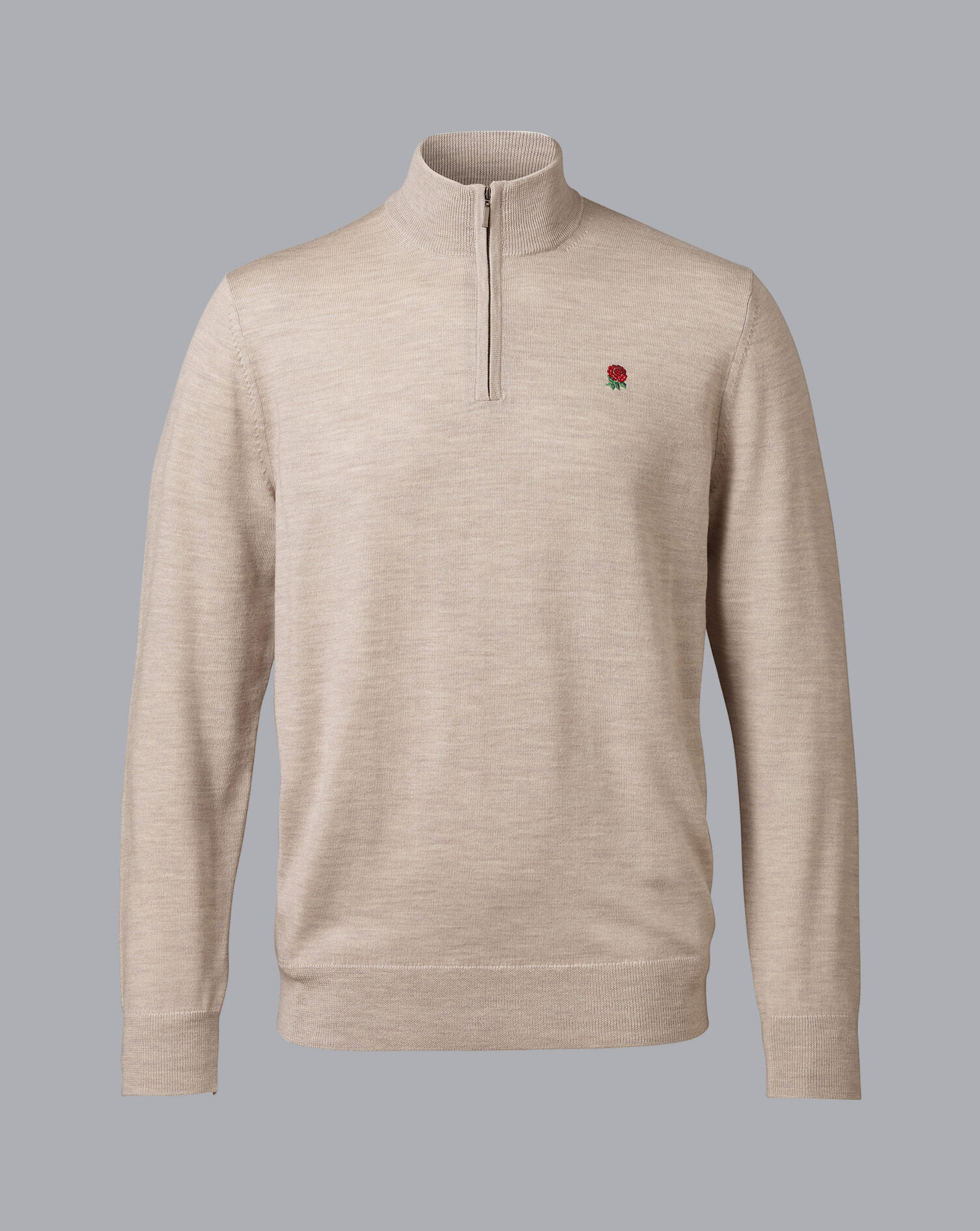 England Rugby Merino Zip Neck Sweater - Limestone