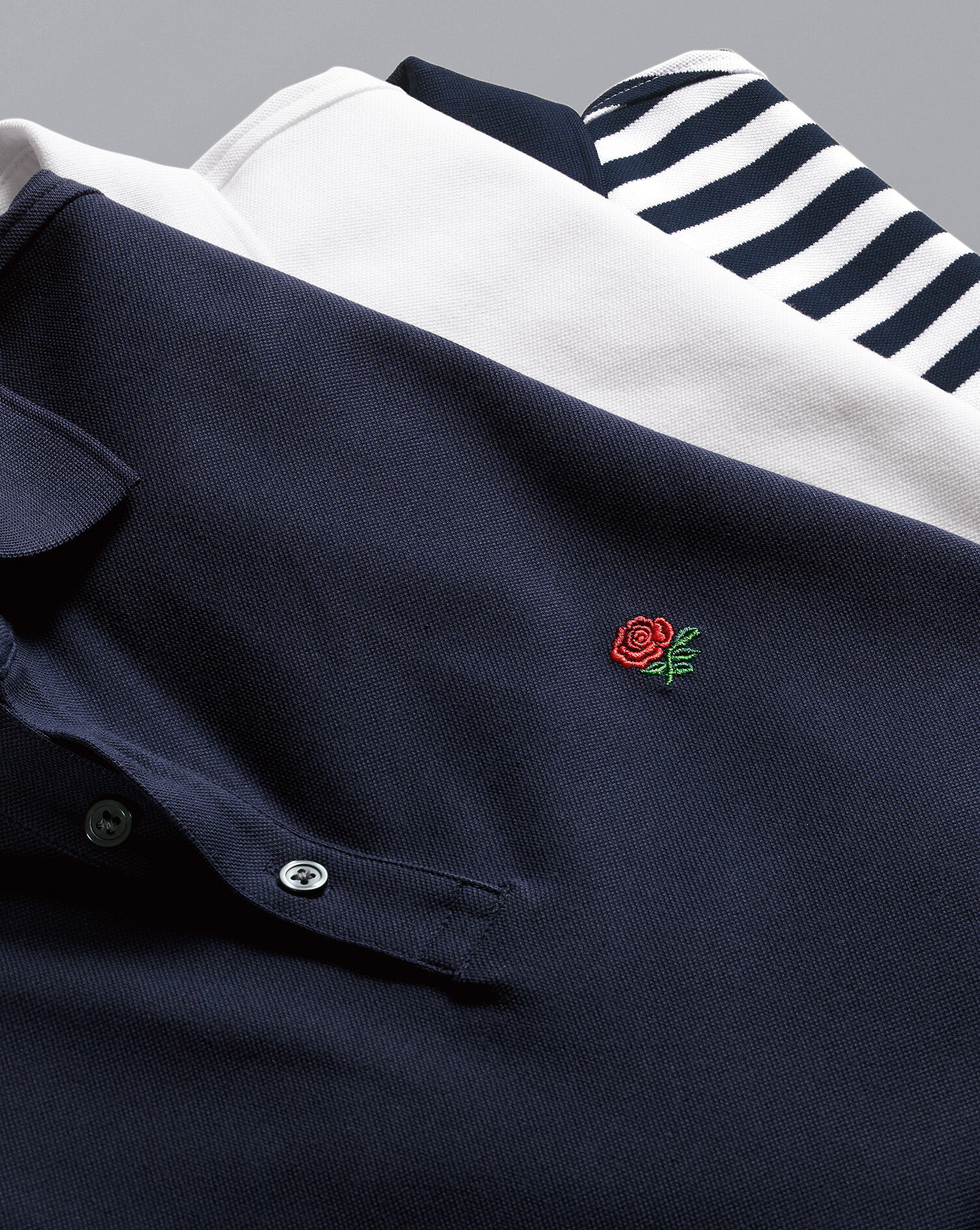 England Rugby Stripe Pique Polo - Navy & White