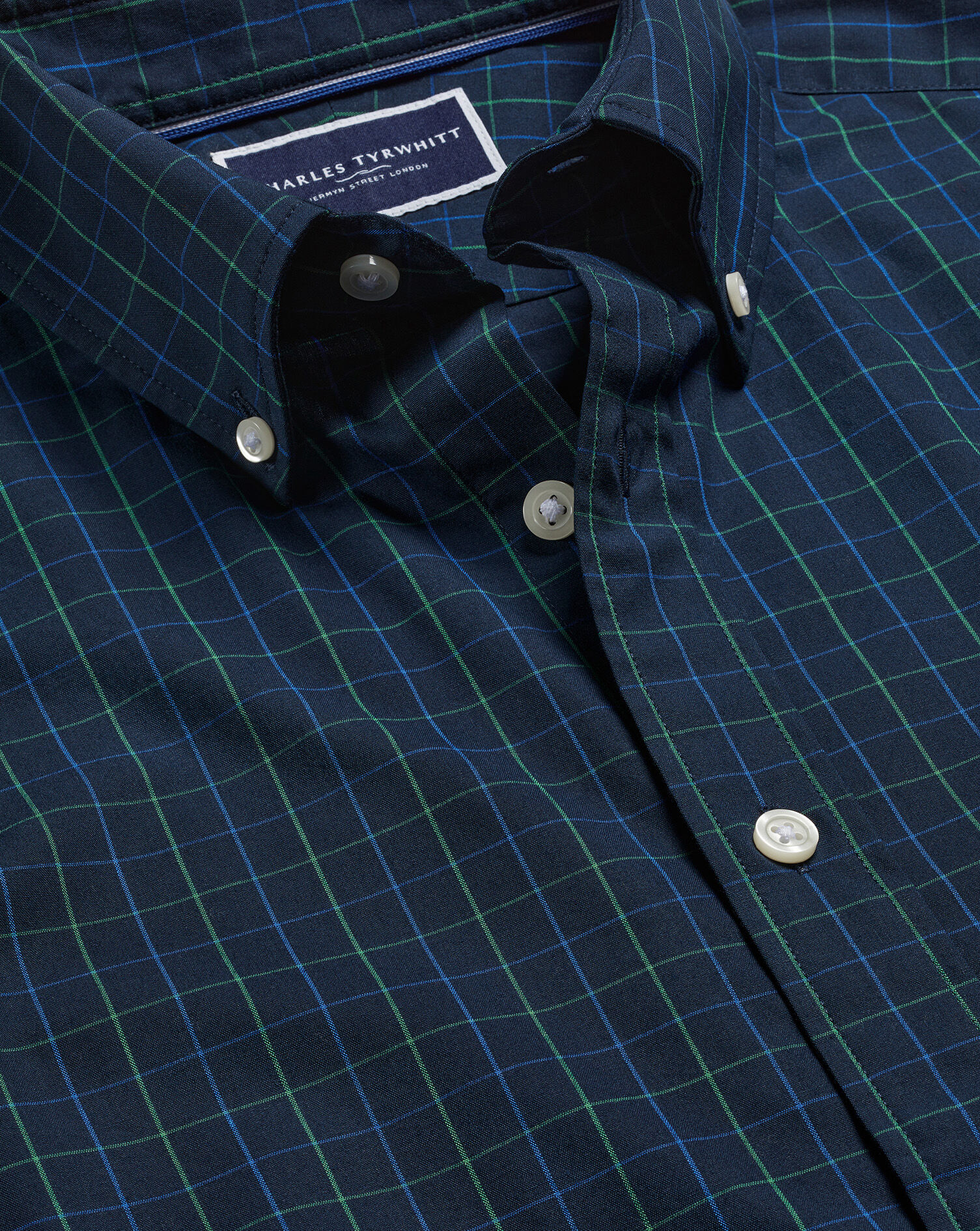 Button-Down Collar Non-Iron Stretch Poplin Check Shirt - Dark Navy