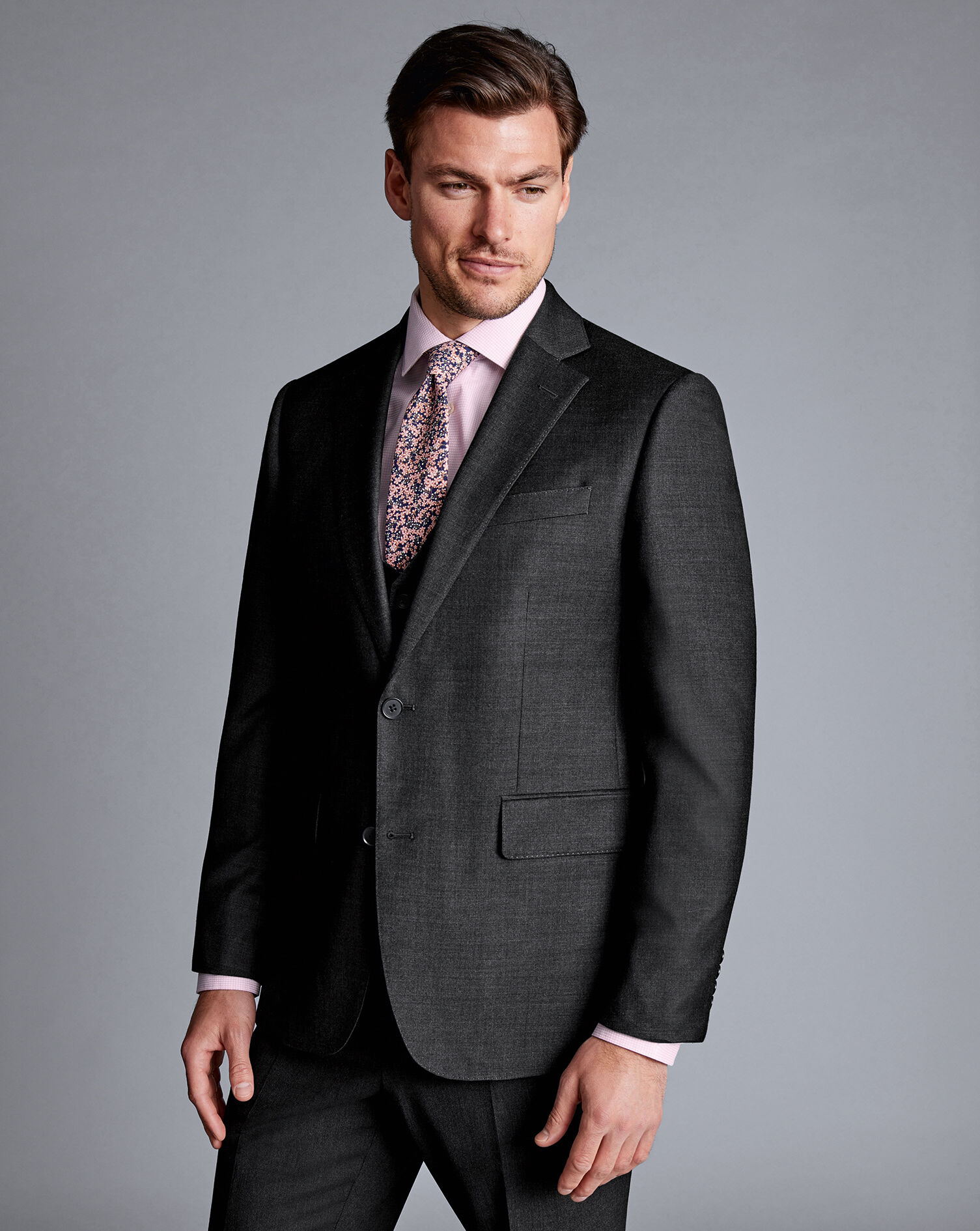 Natural Stretch Twill Suit Jacket - Charcoal