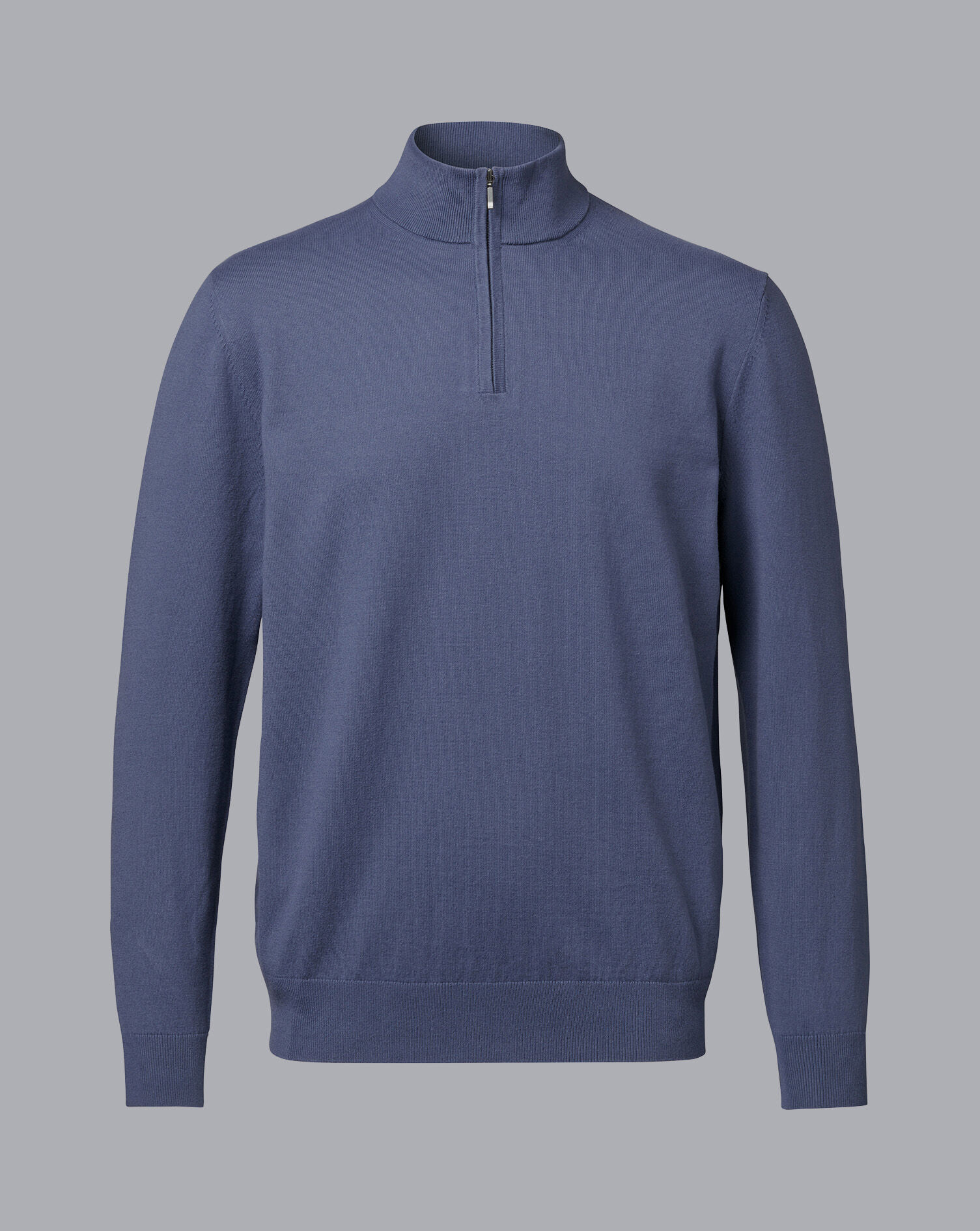 Combed Cotton Zip Neck Sweater - Heather Blue