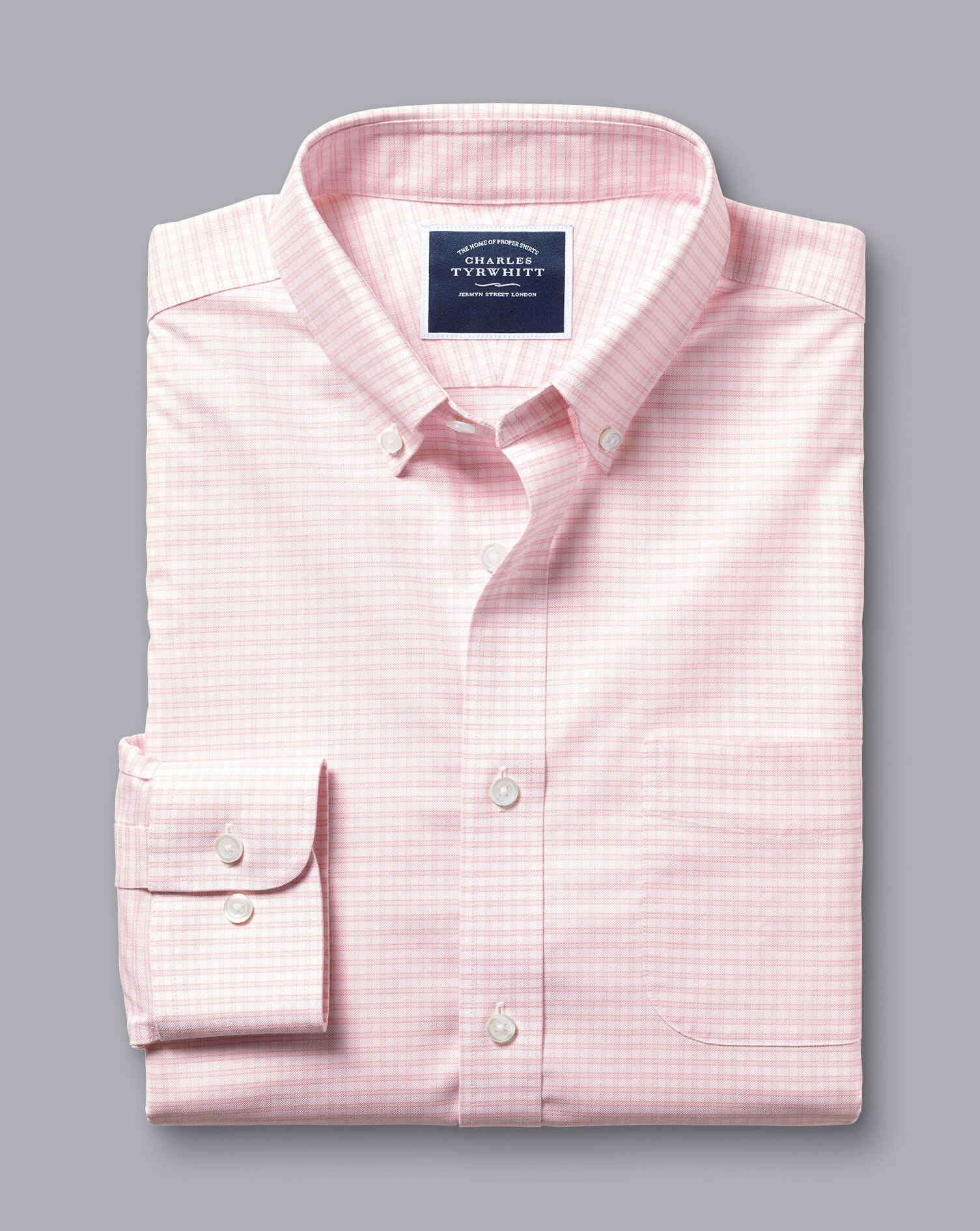 Button-Down Collar Check Non-Iron Stretch Oxford Shirt - Pink