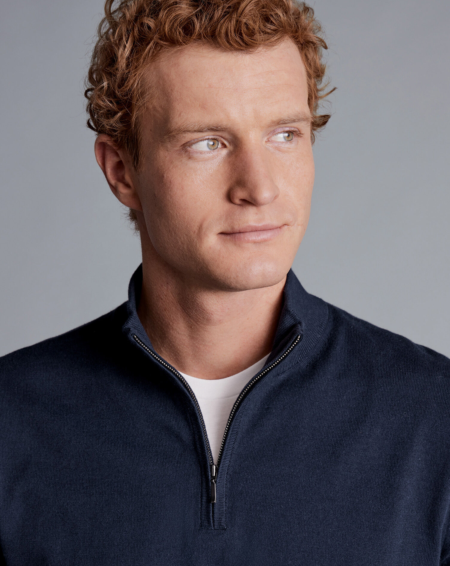 Combed Cotton Zip Neck Sweater - Dark Navy