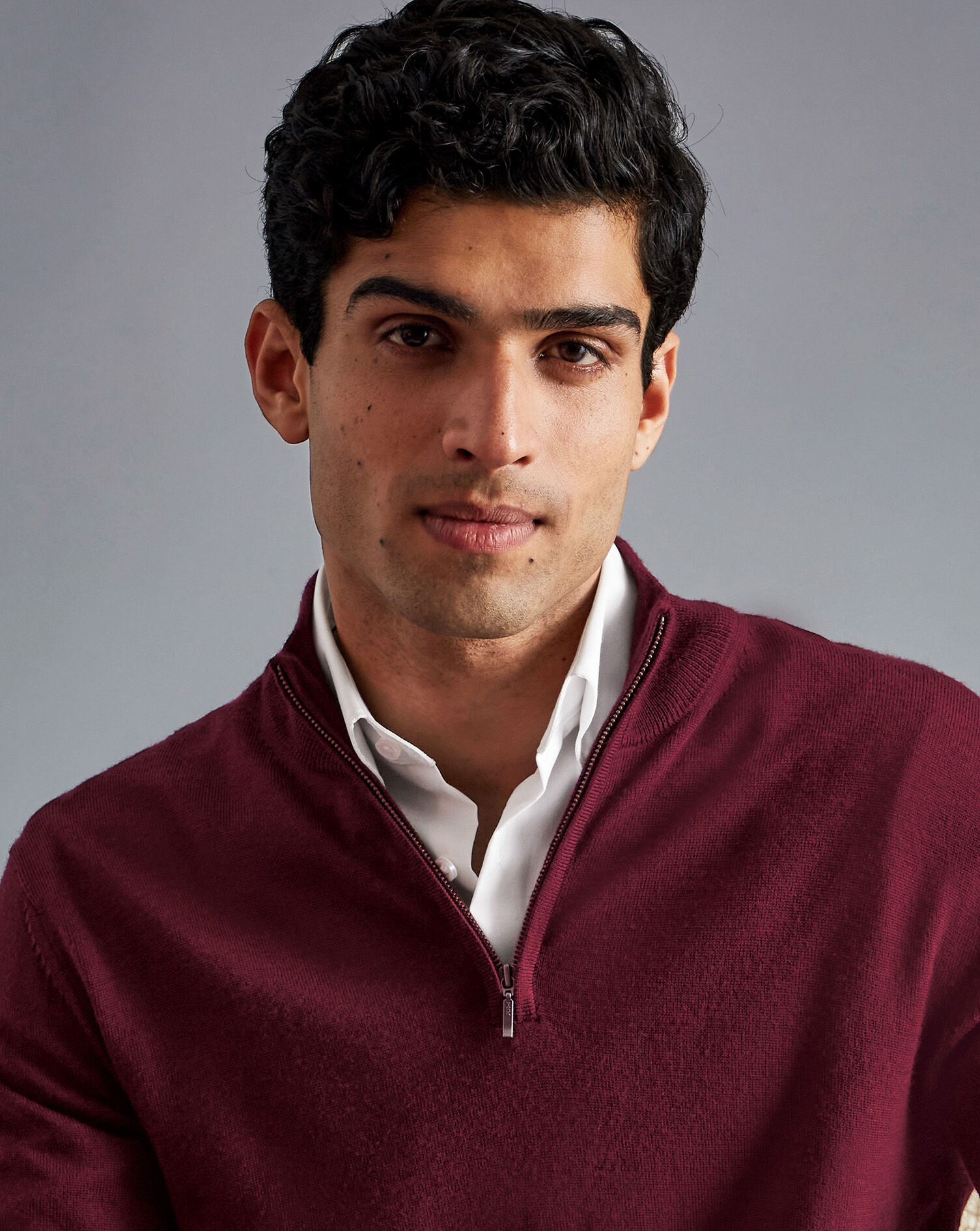 Merino Zip Neck Sweater - Burgundy