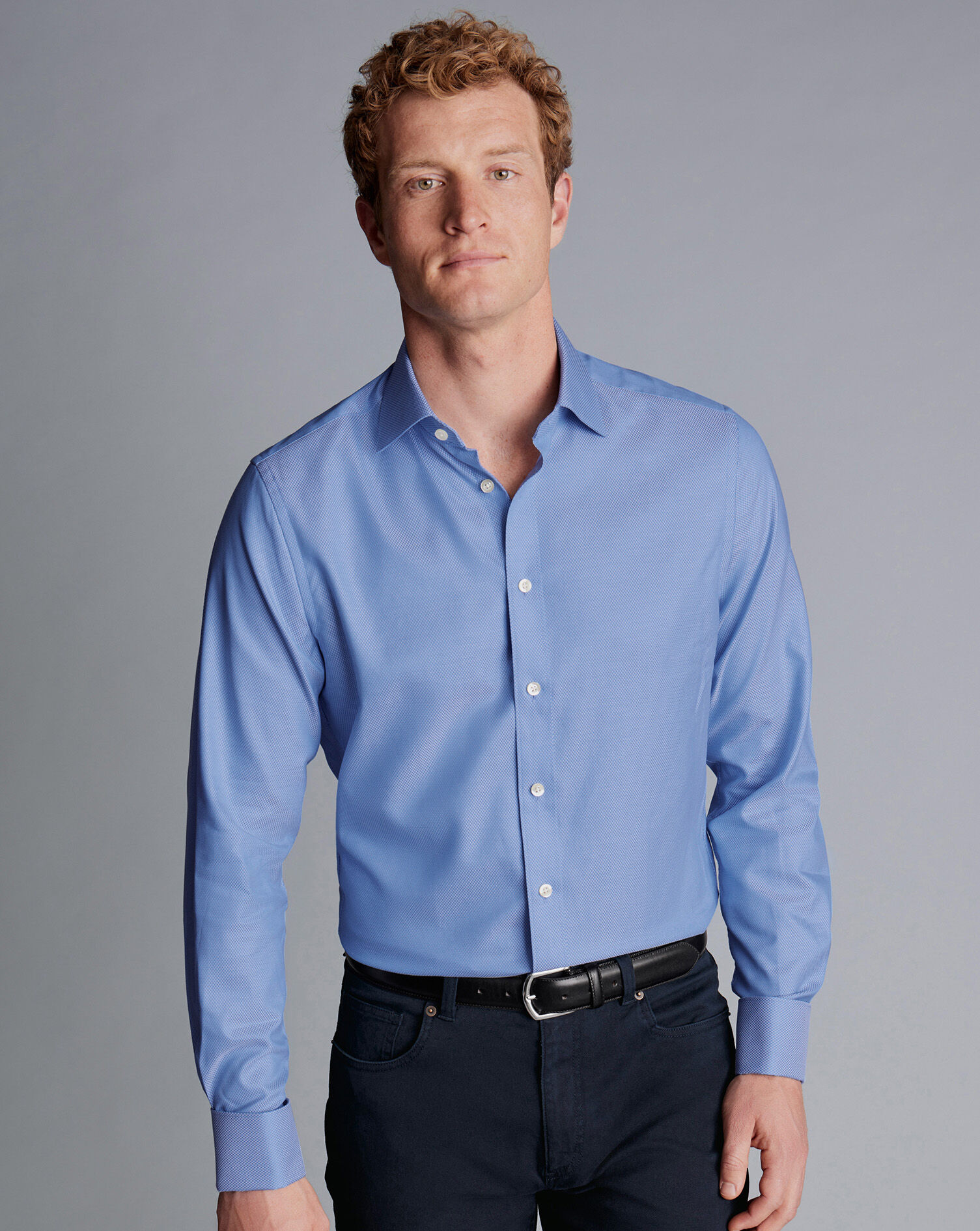 Semi-Spread Collar Egyptian Cotton Hudson Weave Shirt - Cornflower Blue