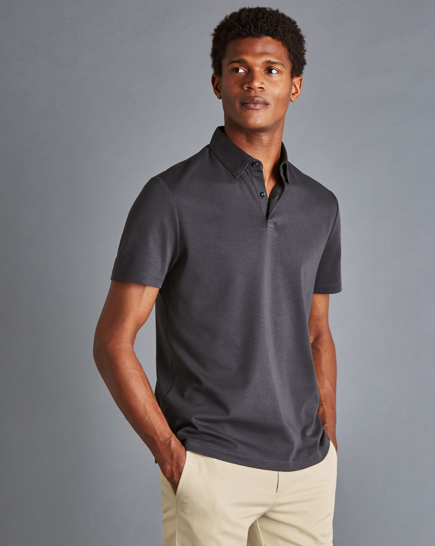 Combed Cotton Polo - Dark Grey