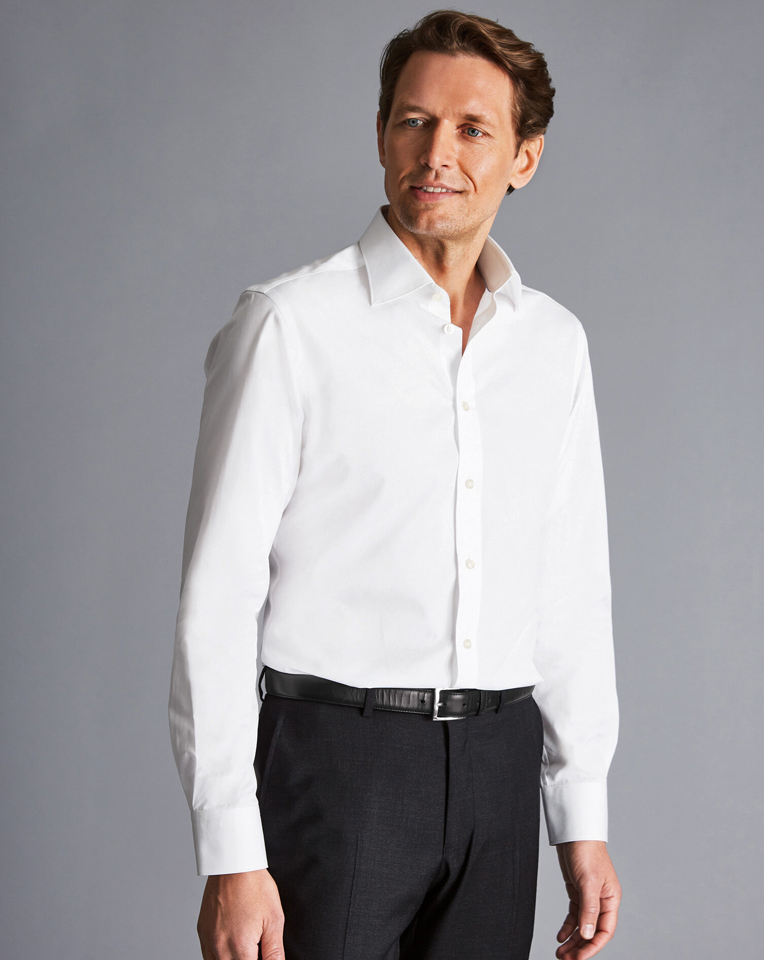 Semi-Spread Collar Egyptian Cotton Poplin Shirt - White