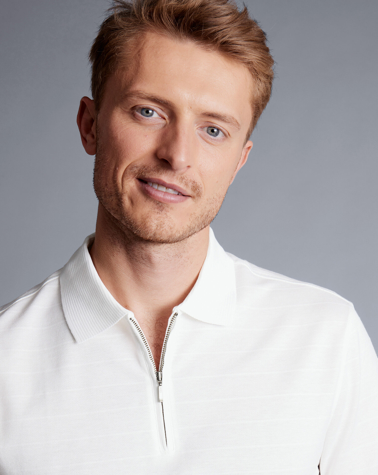 Tyrwhitt Cool Zip-Neck Polo - White