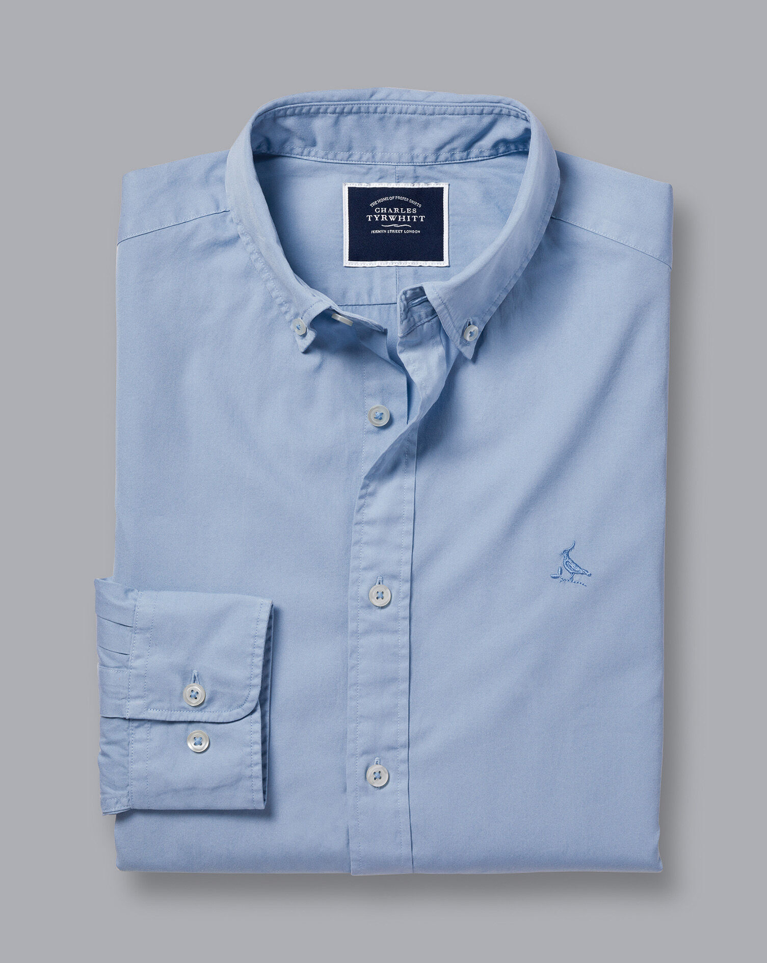 Button-Down Collar Washed Fine Twill Shirt - Sky Blue