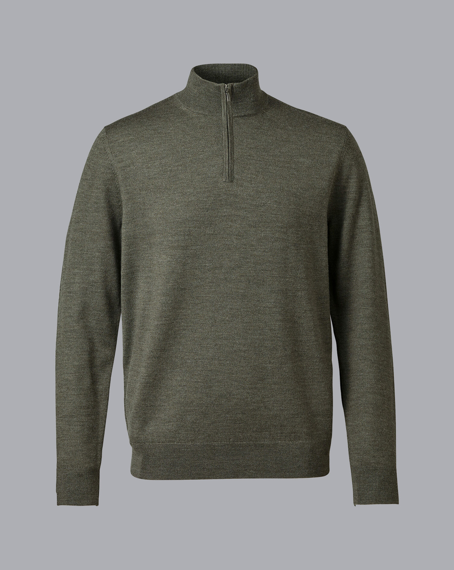 Merino Zip Neck Sweater - Olive Green Melange