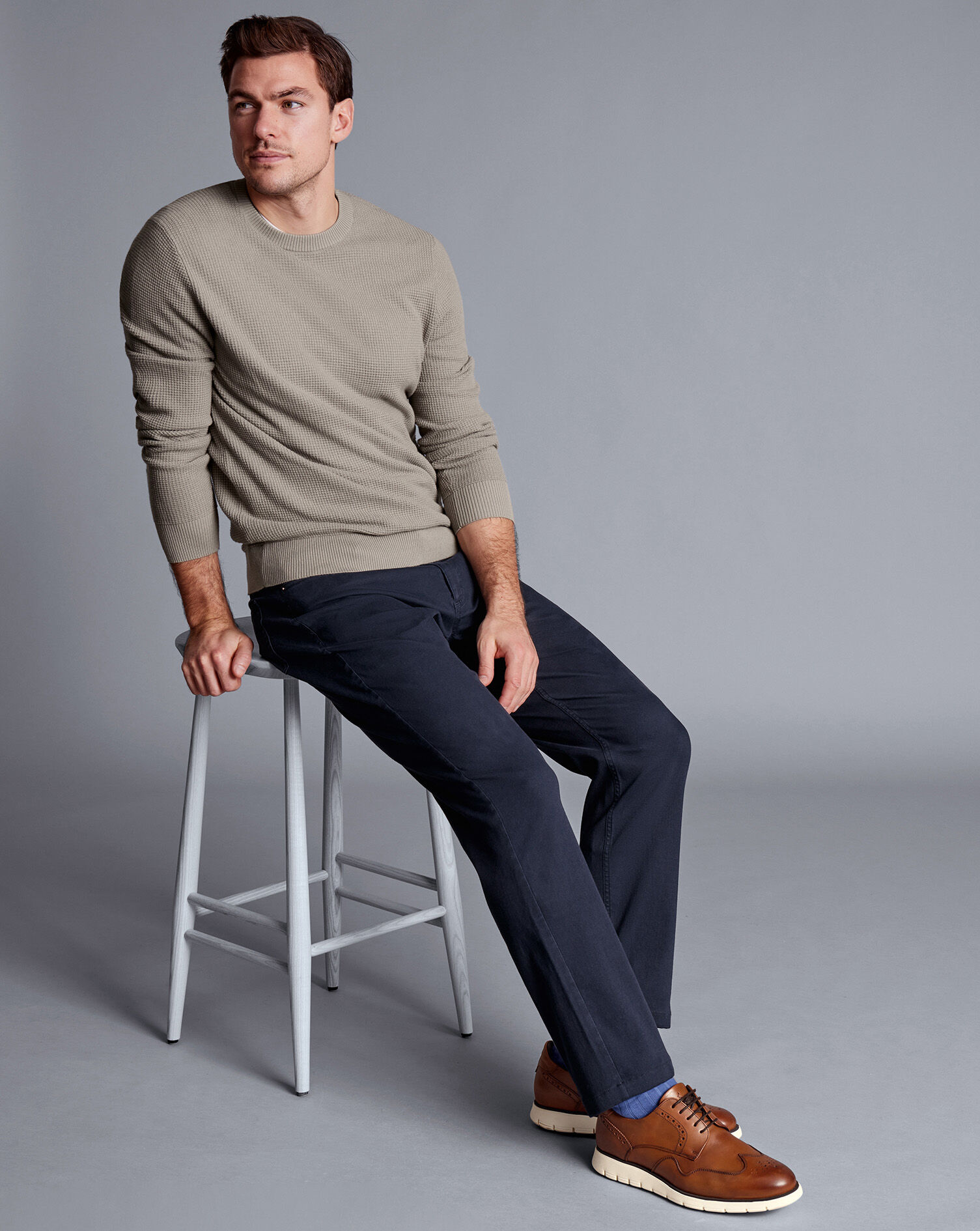 Washed Texture 5 Pocket Pants - Navy