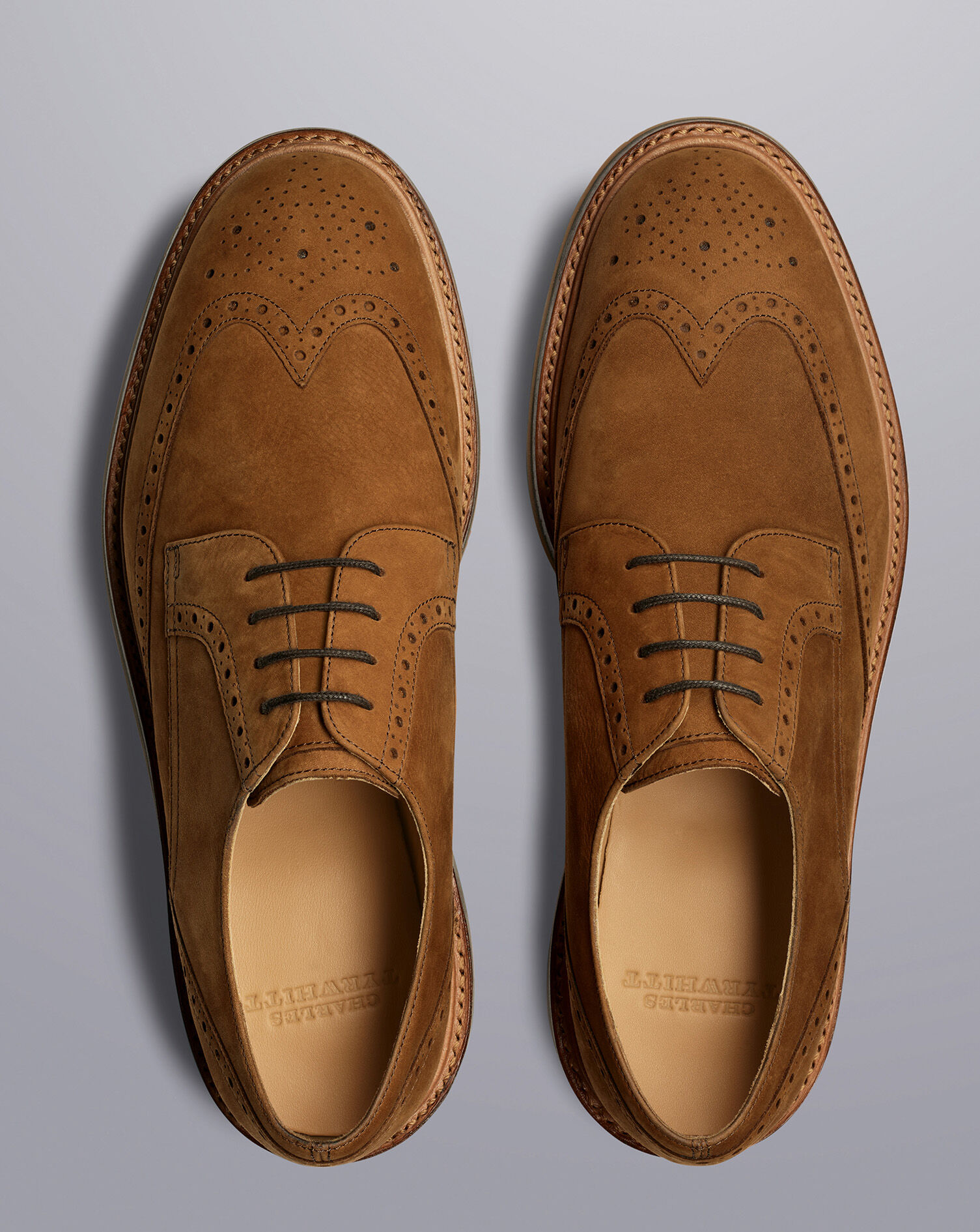 Nubuck Derby Brogue Shoes - Tobacco Brown
