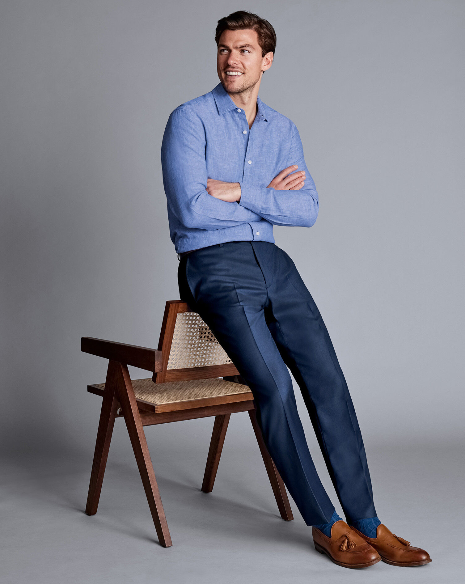 Natural Stretch Twill Suit Pants - Mid Blue