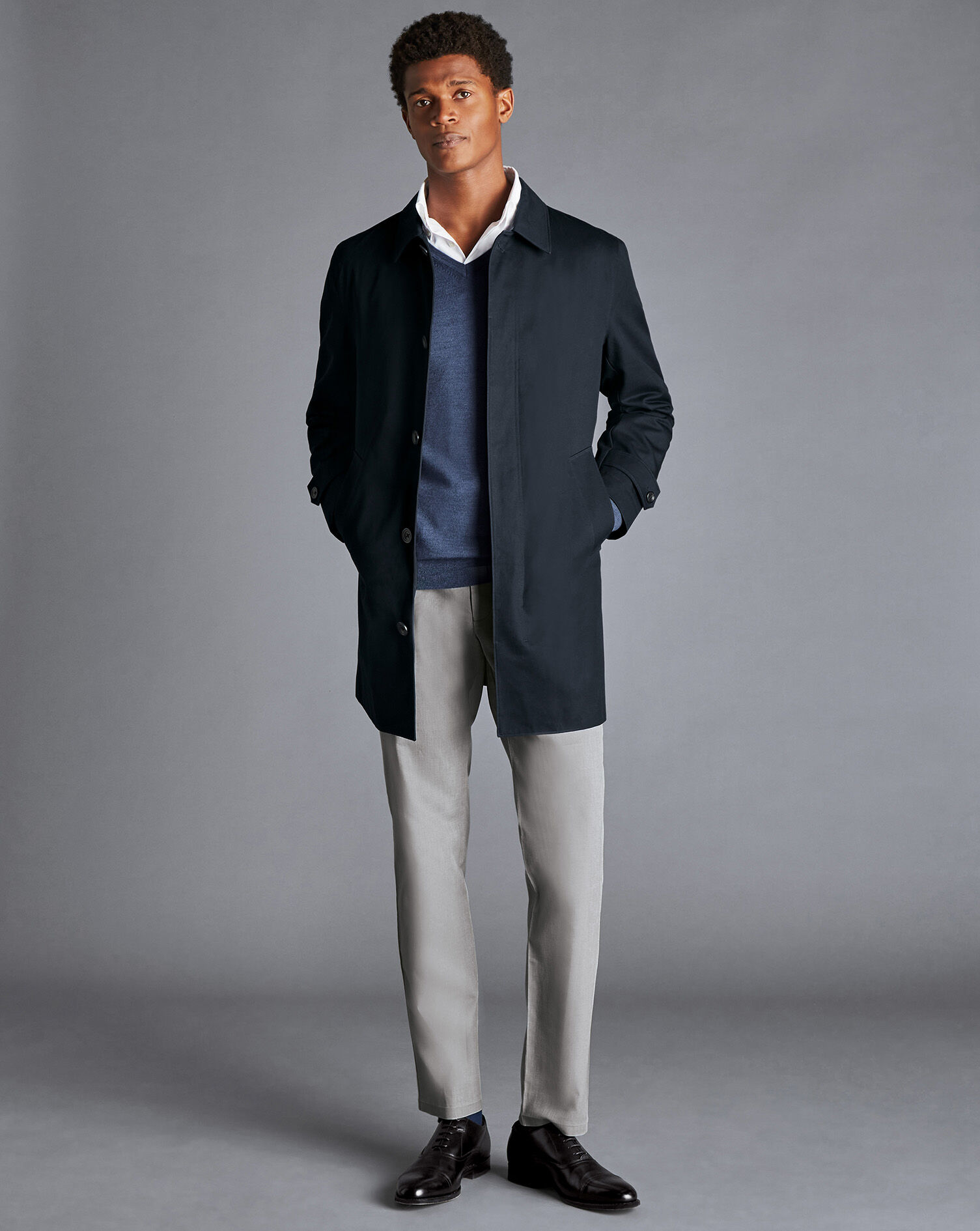 Showerproof Cotton Raincoat - Dark Navy