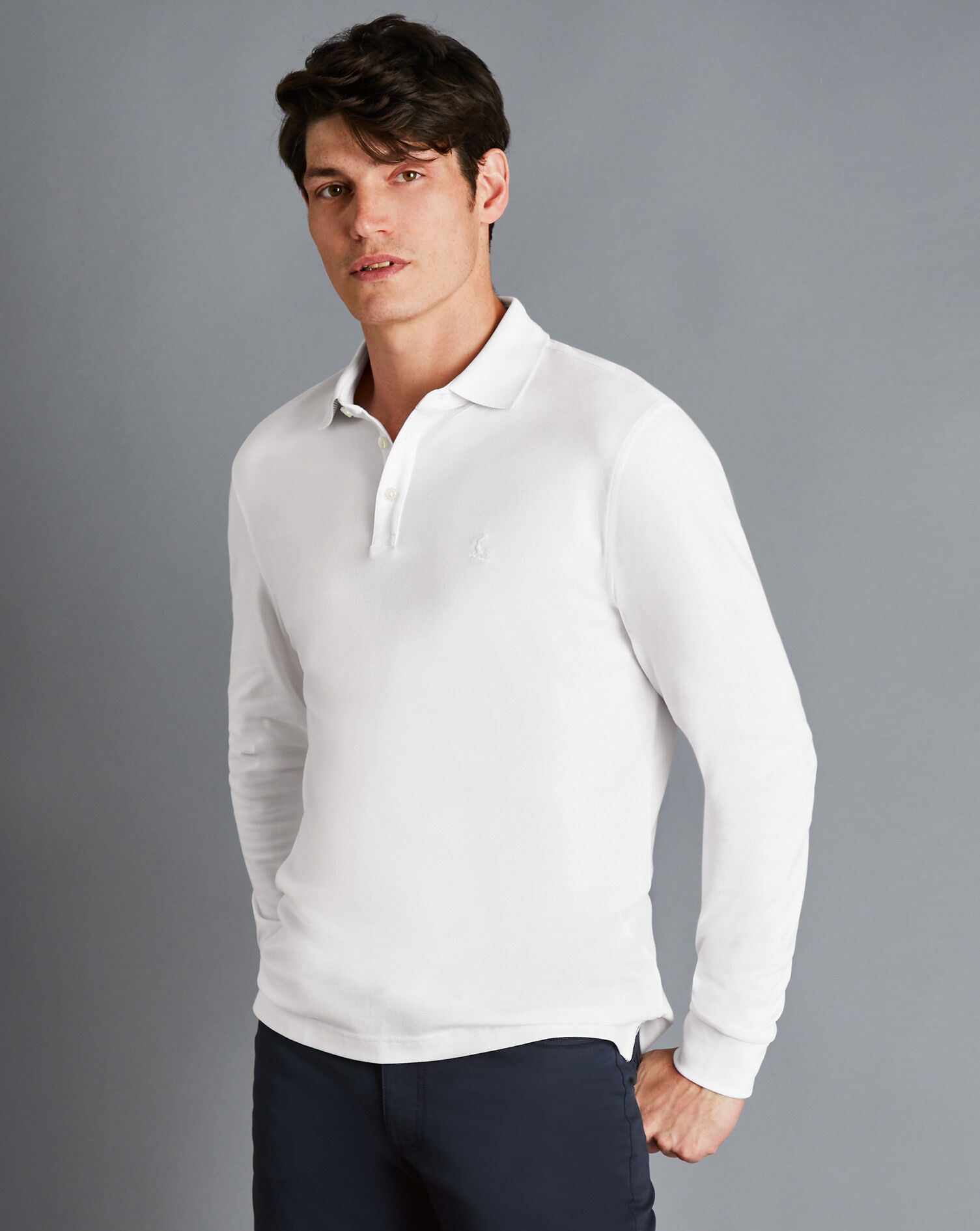 Tyrwhitt Long Sleeve Pique Polo - White