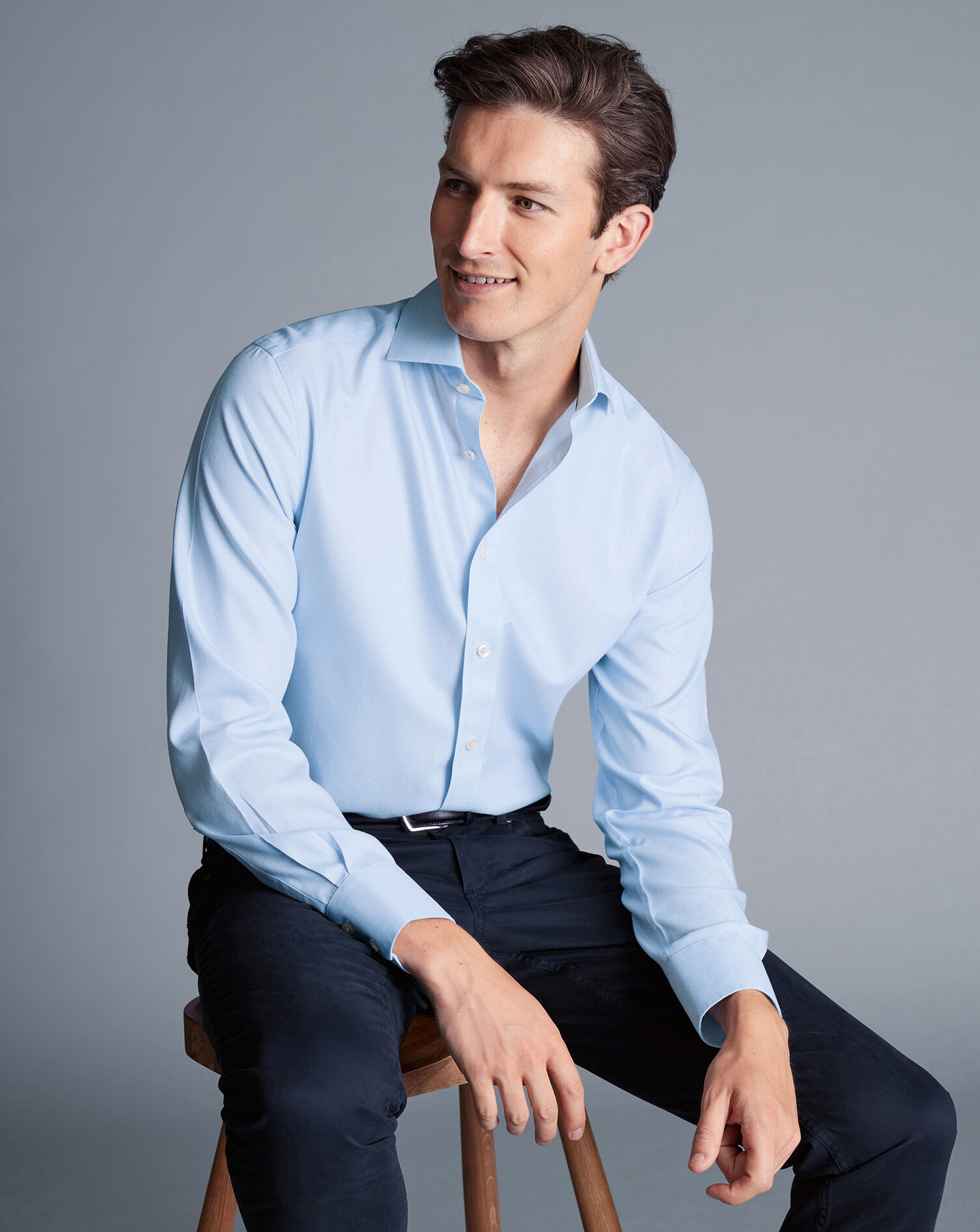 Spread Collar Non-Iron Clifton Weave Shirt - Light Blue