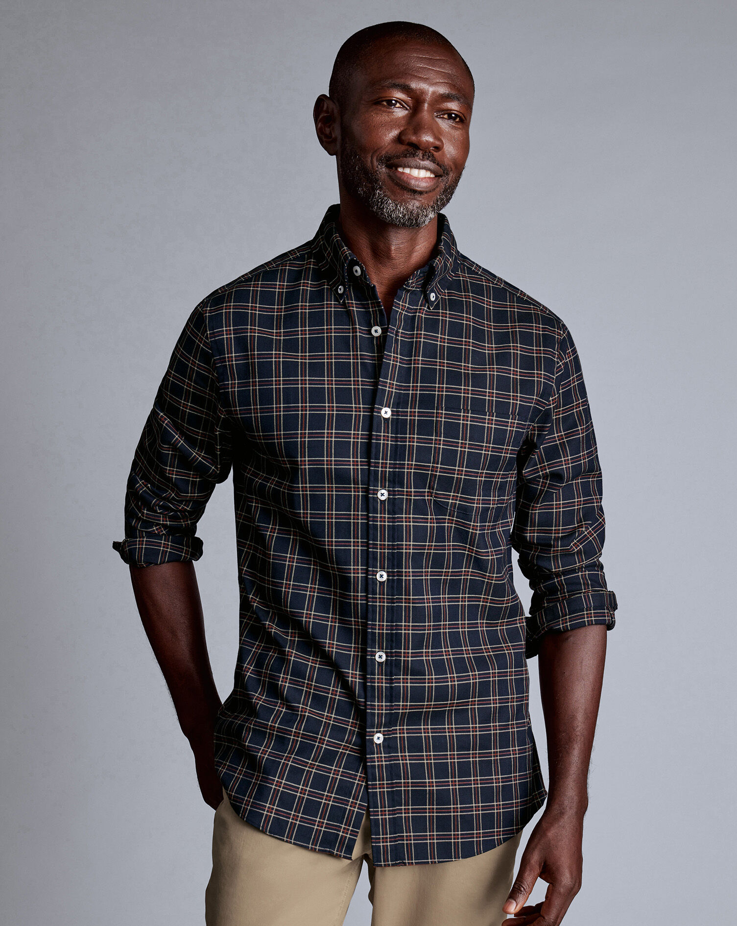 Button-Down Collar Non-Iron Twill Triple Windowpane Shirt - Burnt Orange