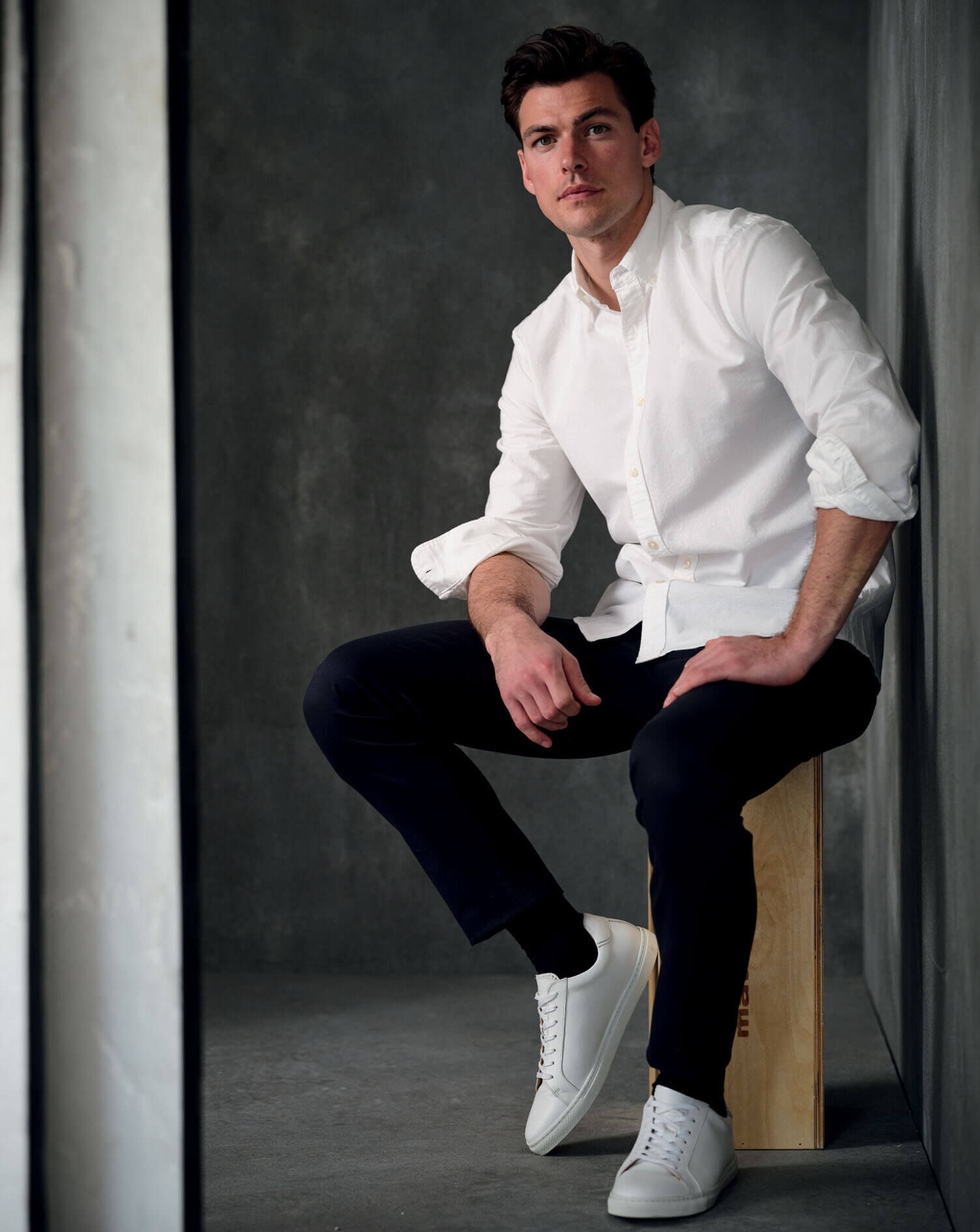 Button-Down Collar Washed Oxford Shirt - White