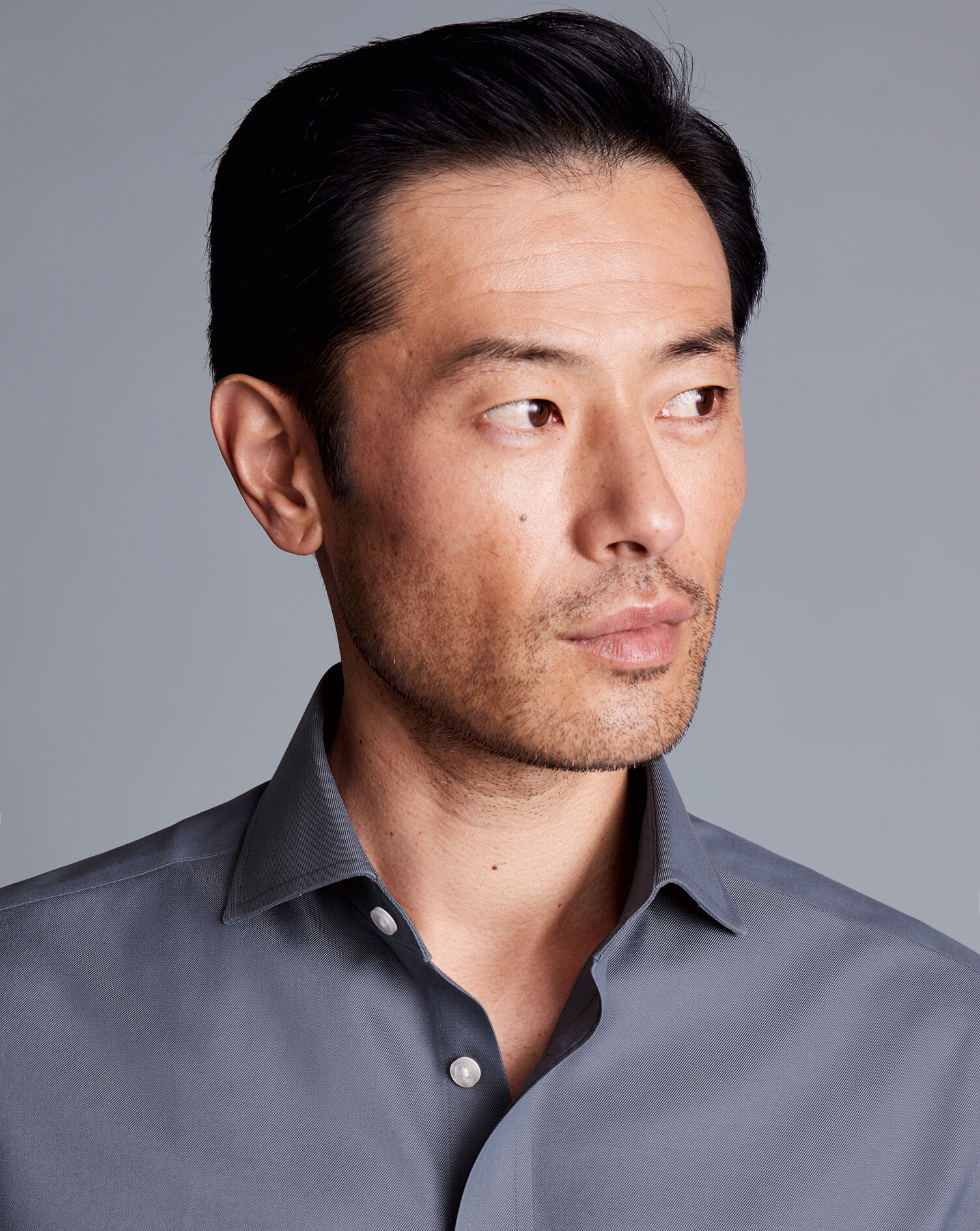 Spread Collar Non-Iron Twill Shirt - Heather Blue