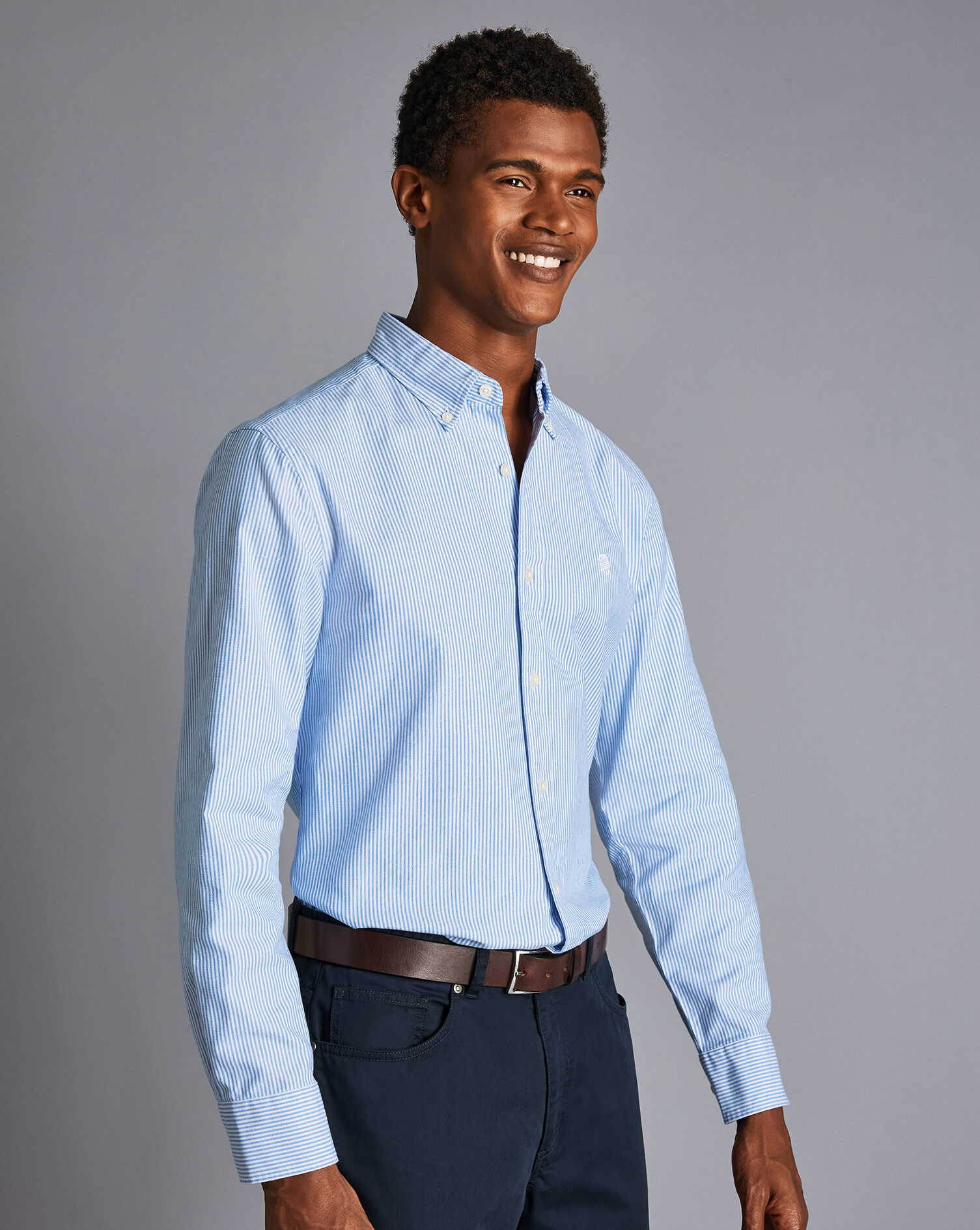 England Rugby Button-Down Collar Washed Oxford Stripe Shirt - Blue & White