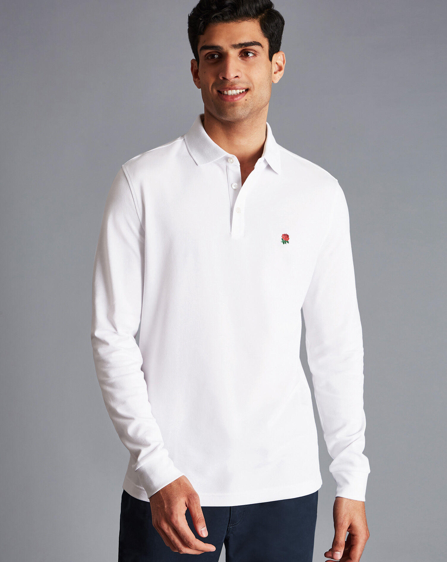 England Rugby Long Sleeve Pique Polo - White