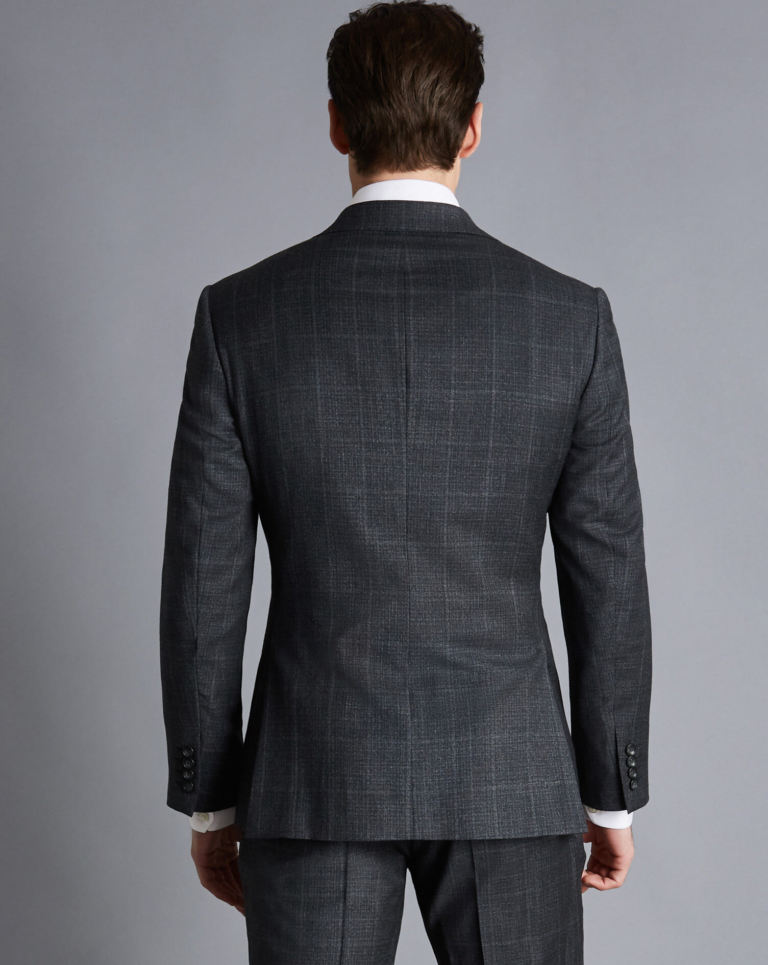 Windowpane Check Suit Jacket - Charcoal Grey