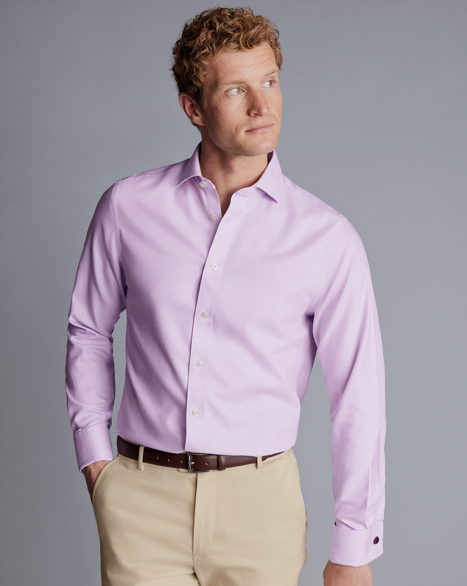 Spread Collar Non-Iron Clifton Weave Shirt - Lilac Purple