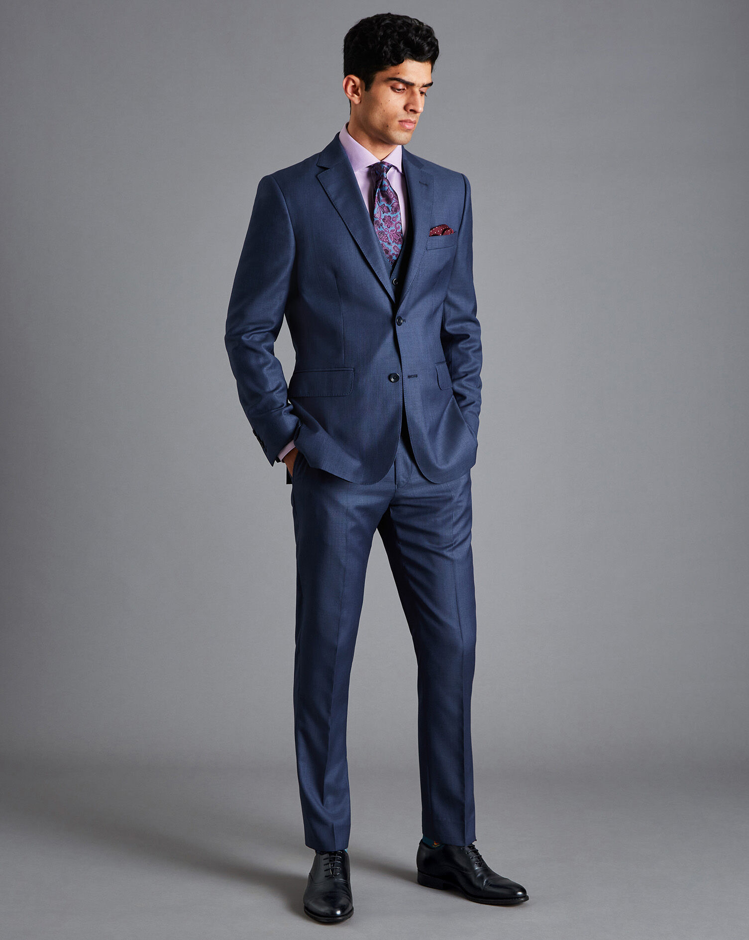 Italian Luxury Textured Suit Jacket - Indigo Blue
