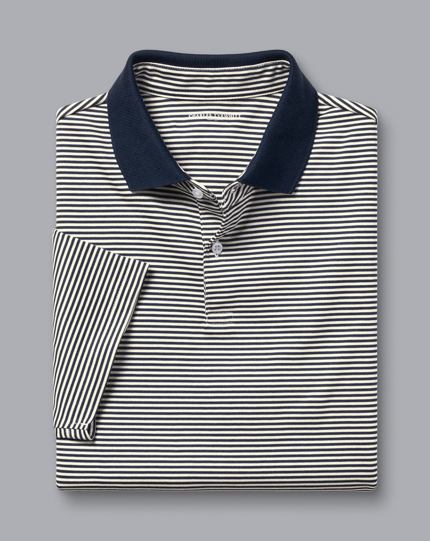 Fine Stripe Jersey Polo - Navy & Ecru