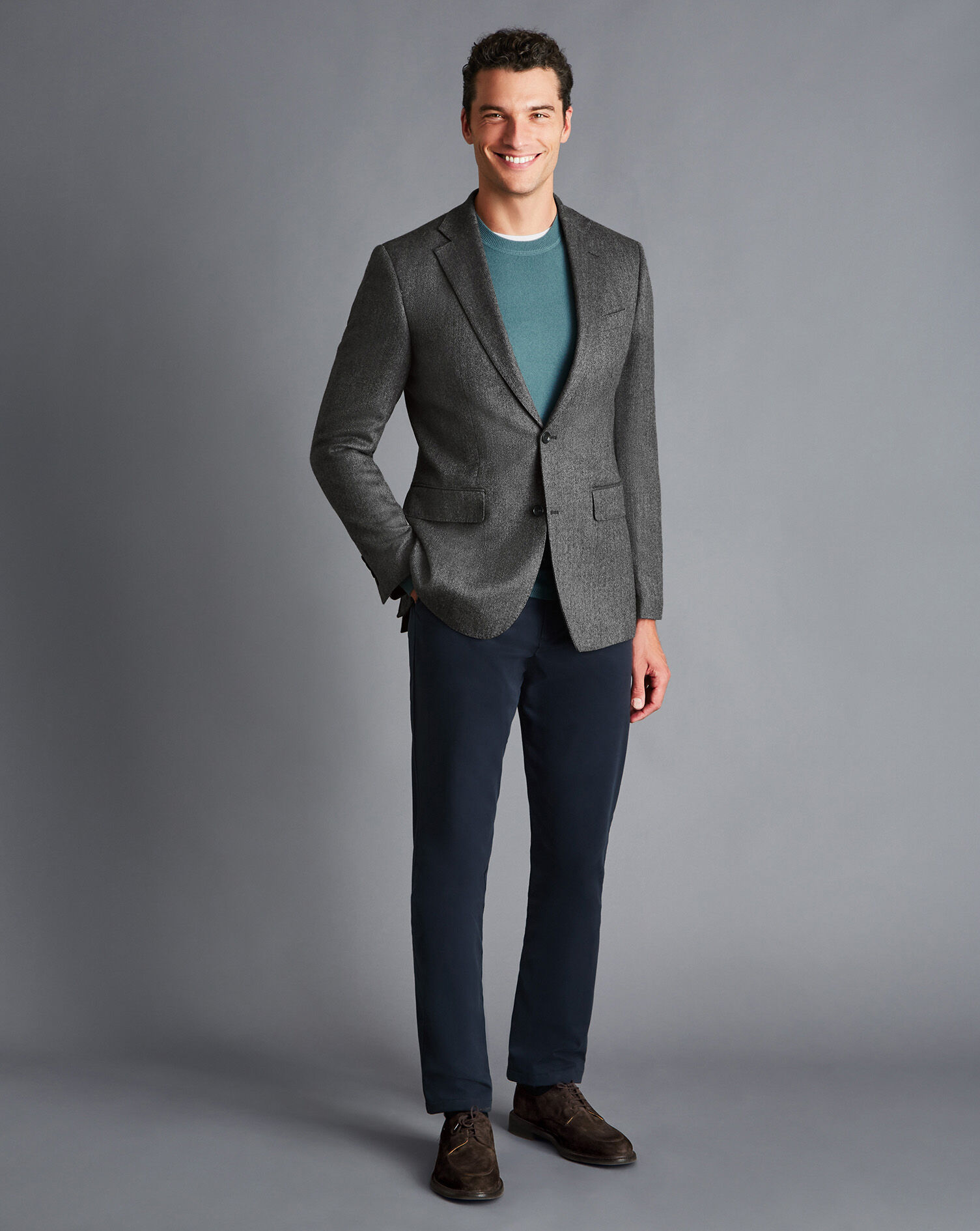 Herringbone Wool Texture Jacket - Dark Grey