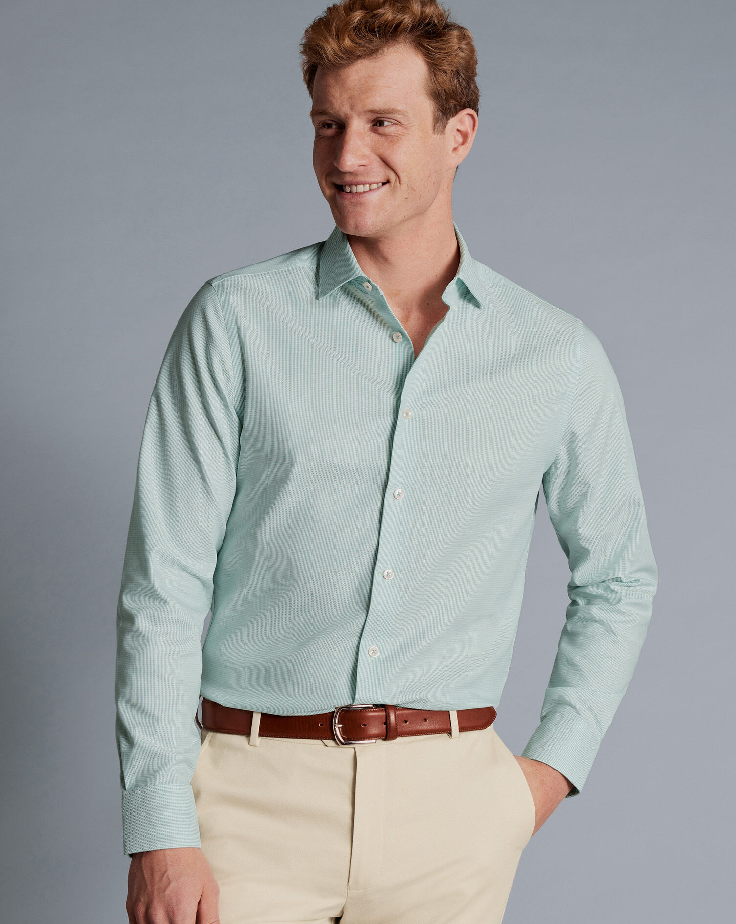 Non-Iron Rectangle Stretch Texture Shirt - Spearmint Green