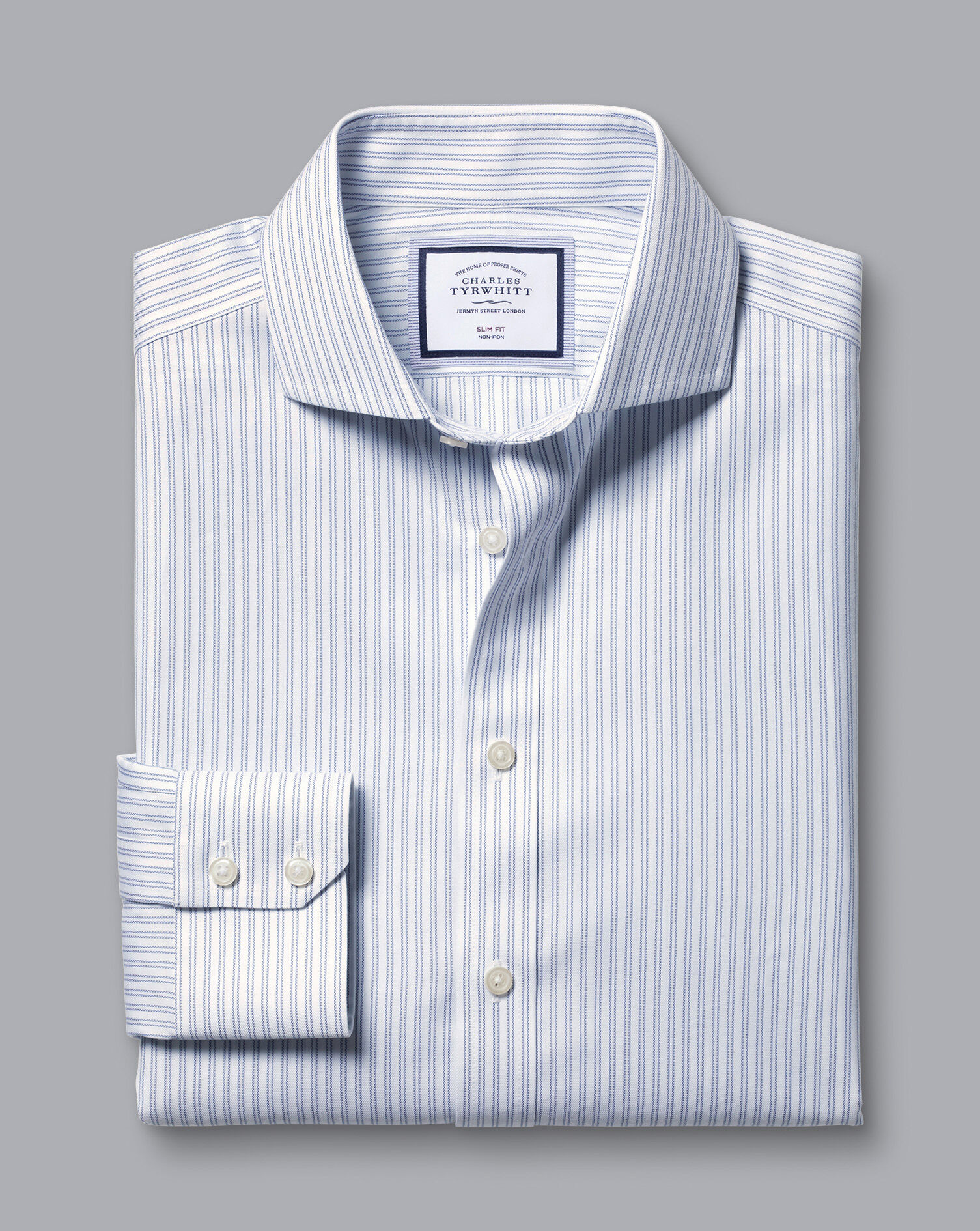 Spread Collar Non-Iron Double Stripe Shirt - Royal Blue