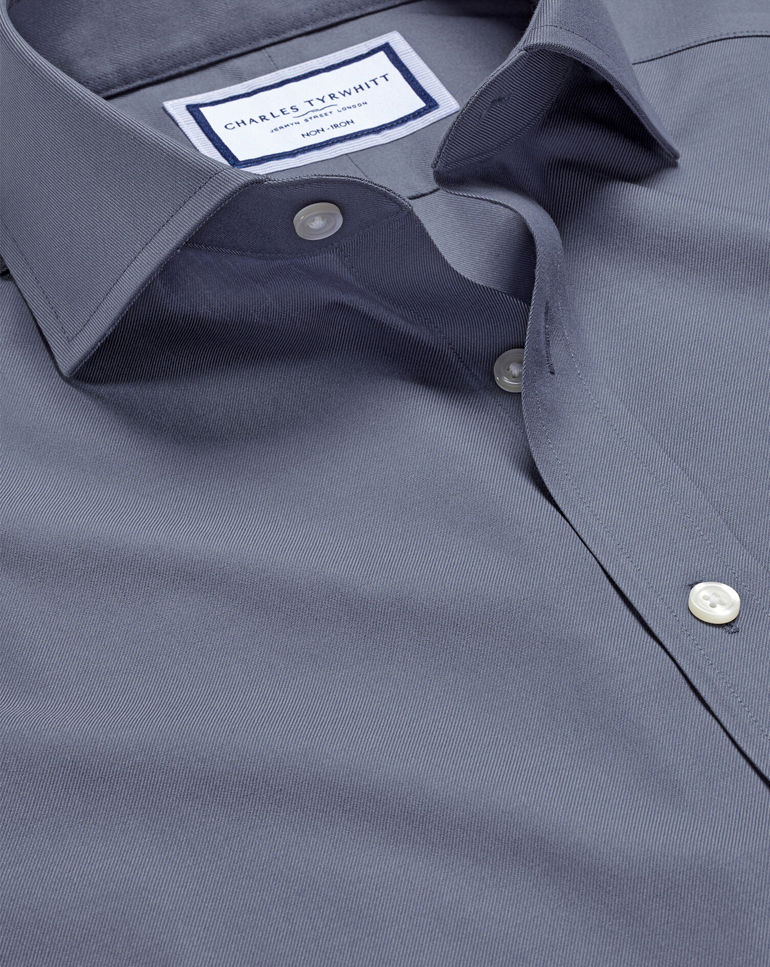 Spread Collar Non-Iron Twill Shirt - Heather Blue