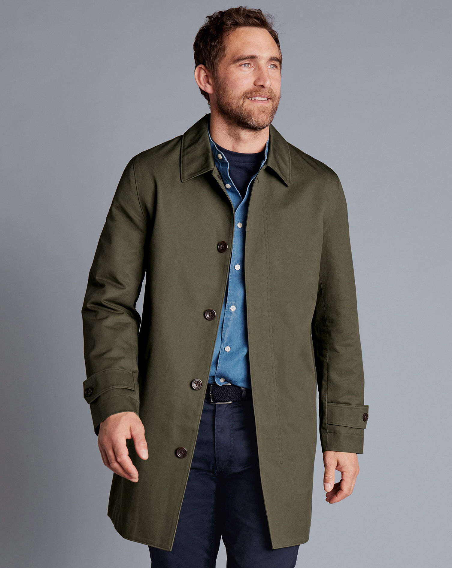 Showerproof Cotton Raincoat - Olive Green