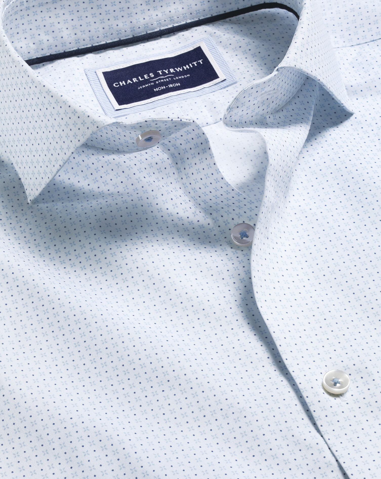 Semi-Spread Collar Petal Print Non-Iron Shirt - Light Blue