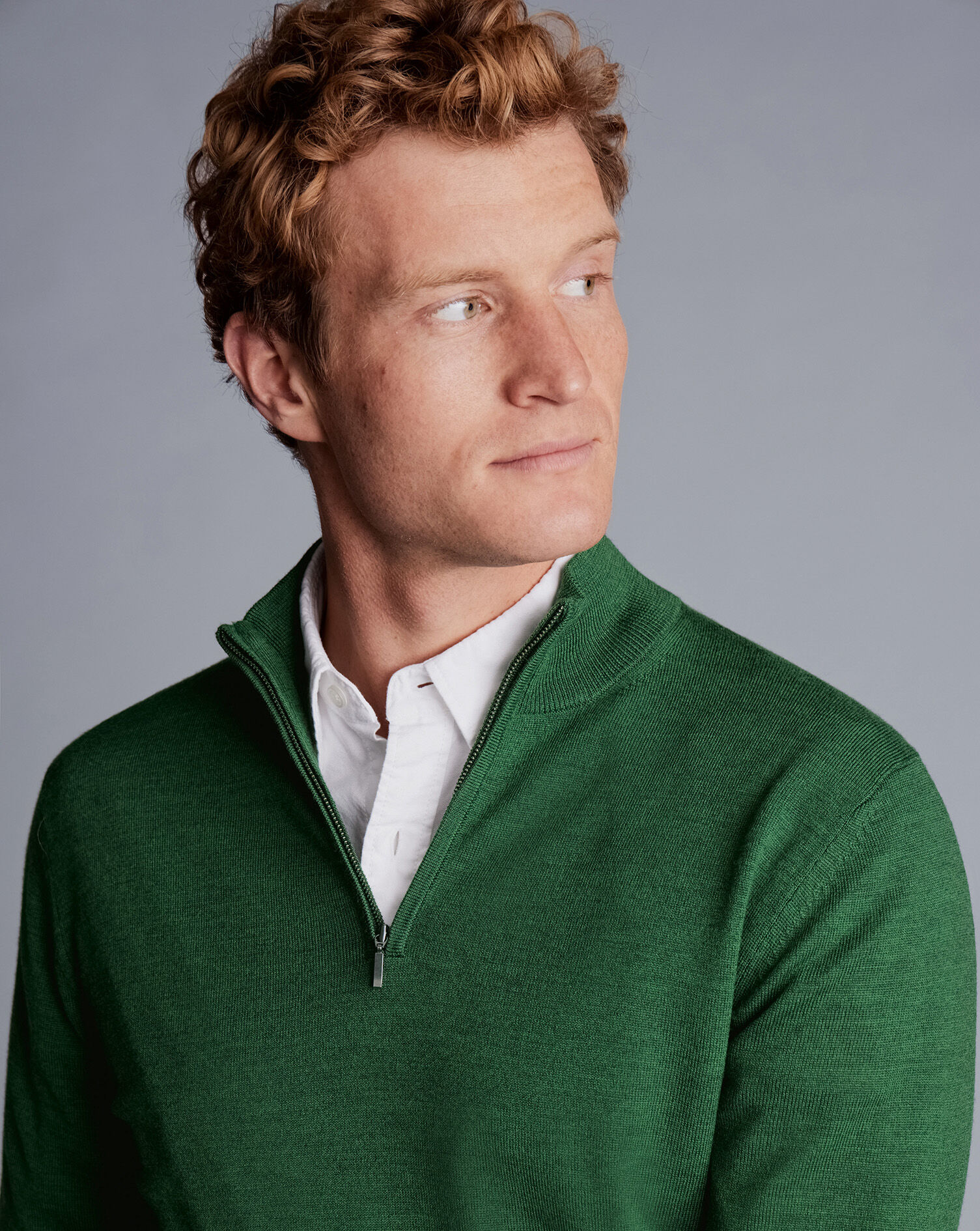 Merino Zip Neck Sweater - Green