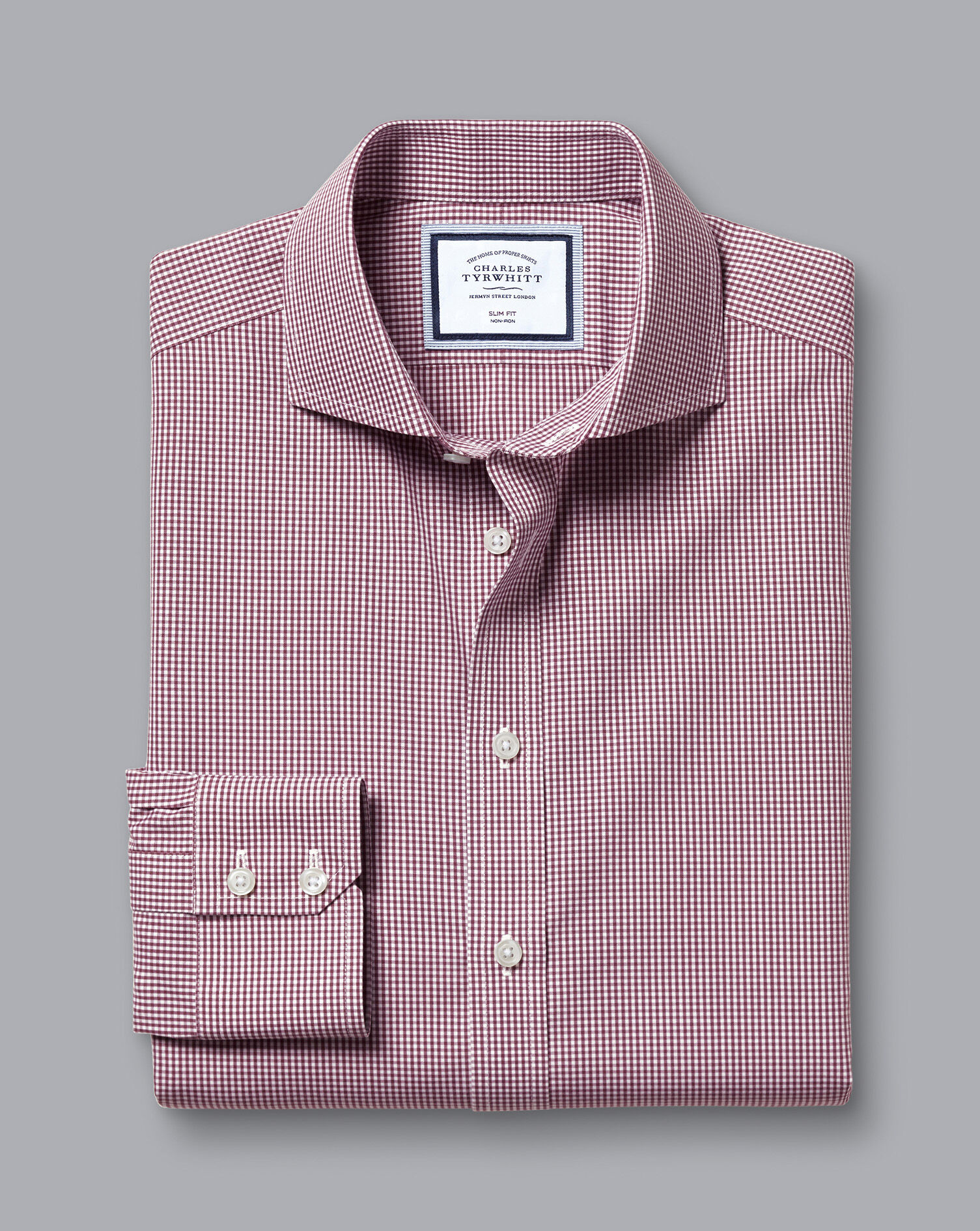 Spread Collar Non-Iron Mini Gingham Check Shirt - Claret Pink