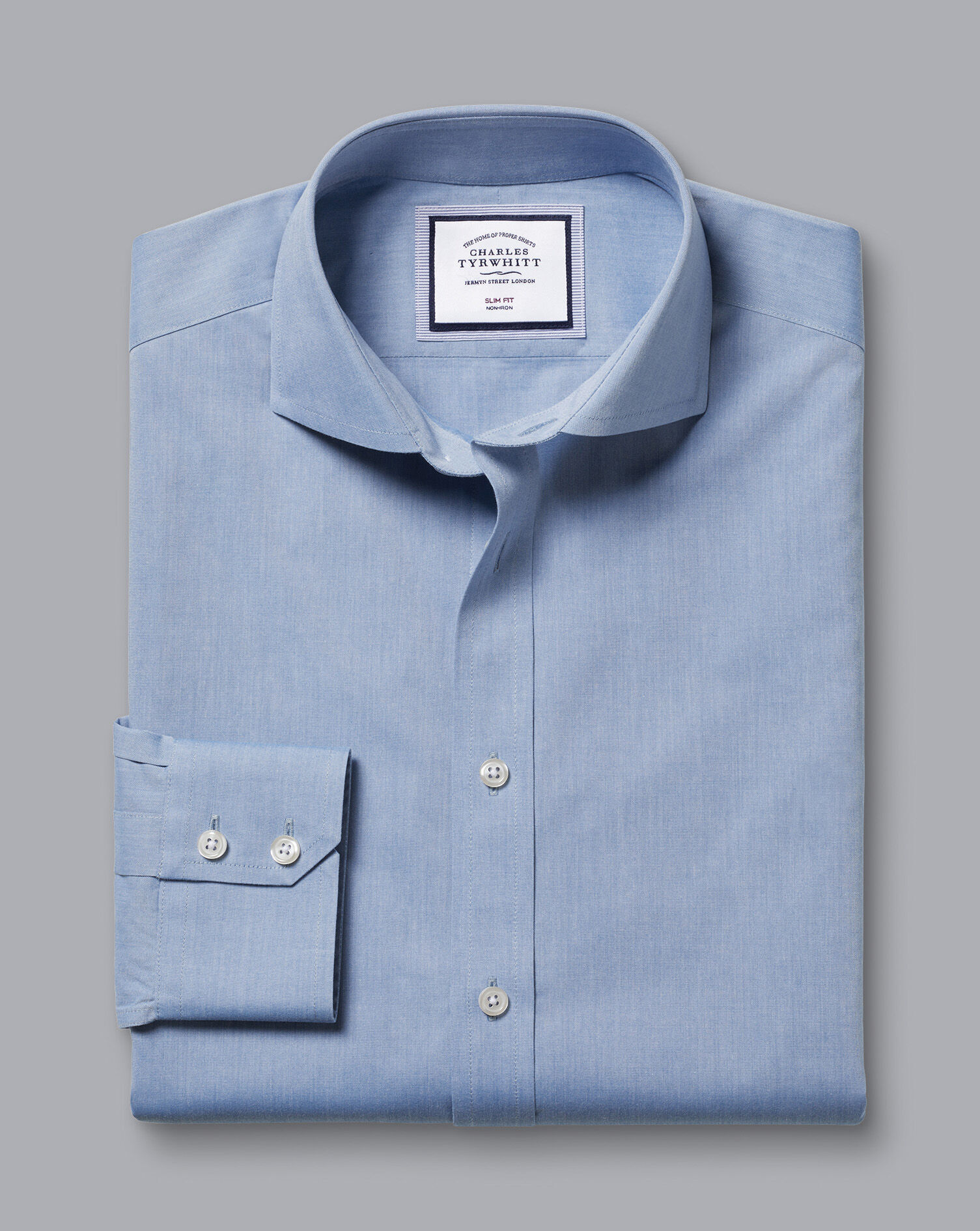 Spread Collar Non-Iron Poplin Shirt - Steel Blue