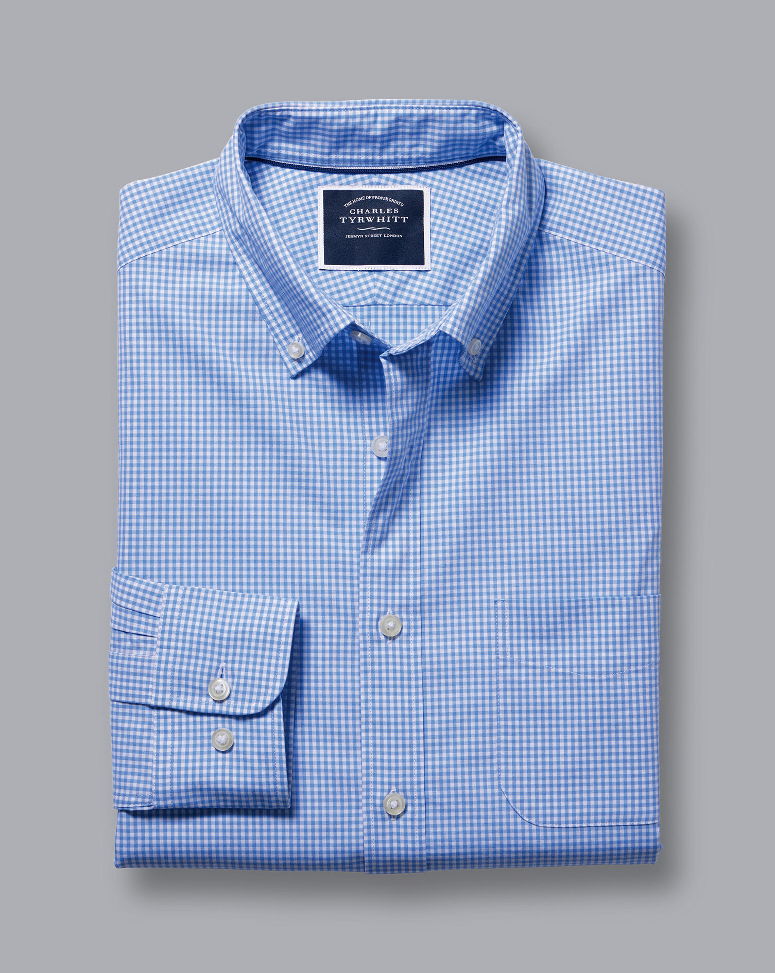 Button-Down Collar Non-Iron Stretch Poplin Mini Gingham Check Shirt - Ocean Blue