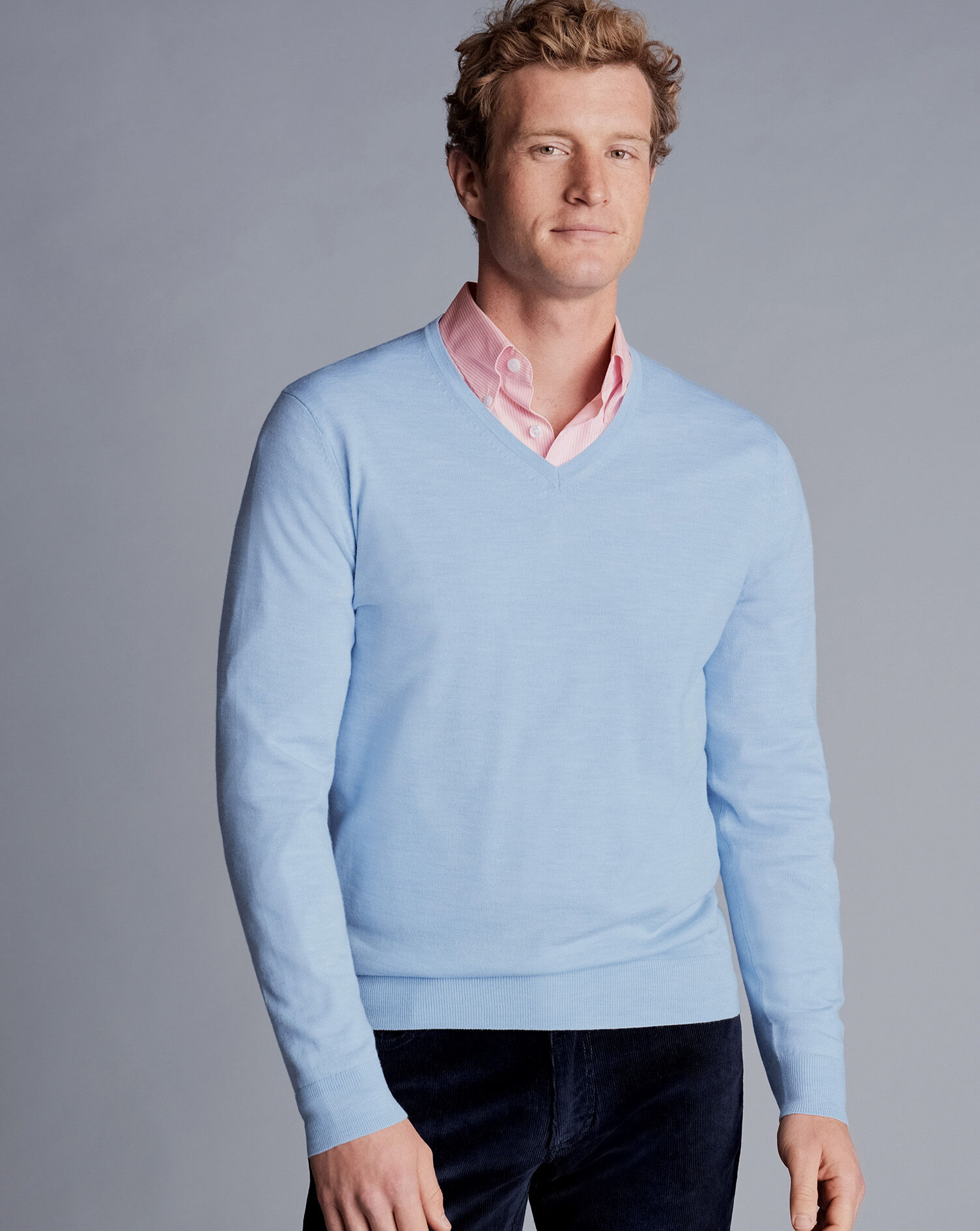 Merino V-Neck Sweater - Sky Blue