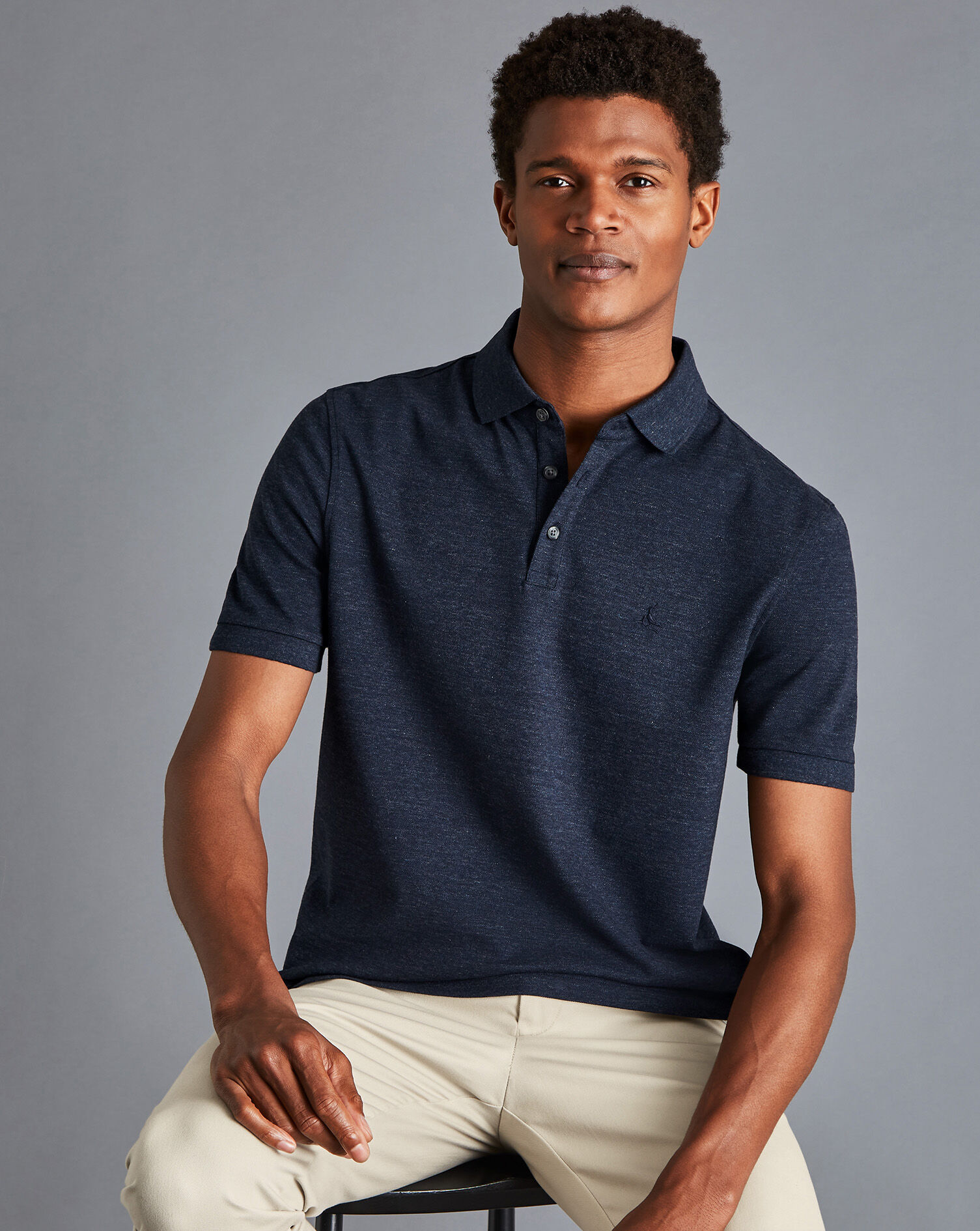 Tyrwhitt Pique Polo - Navy Blue Melange