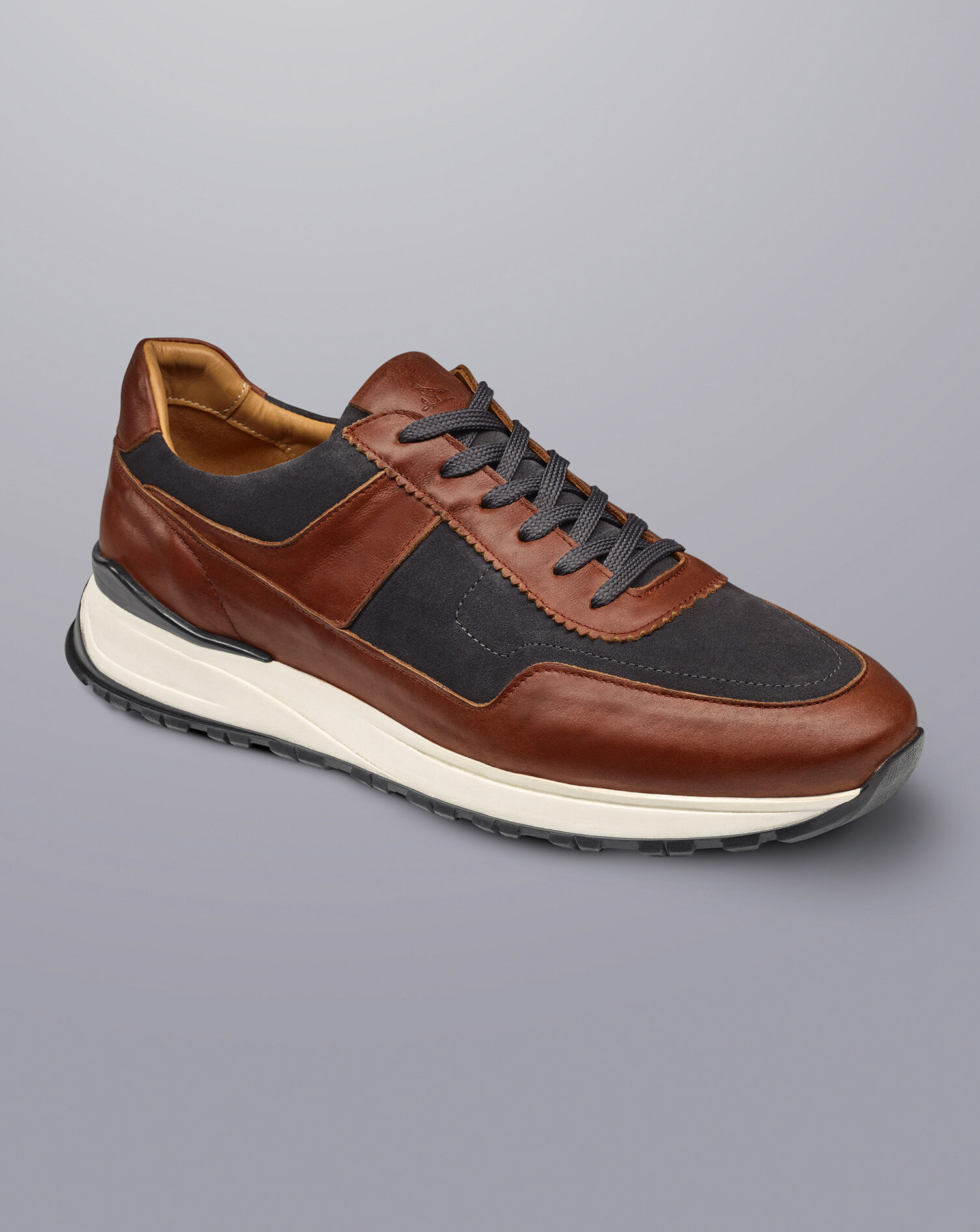 Leather and Suede Sneakers - Chestnut Brown & Grey