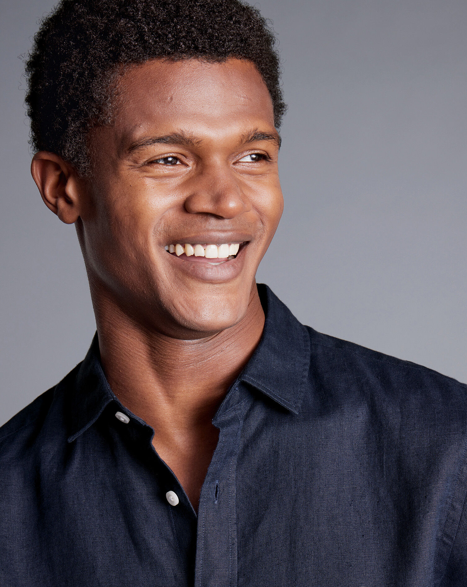 Pure Linen Short Sleeve Shirt  - Navy