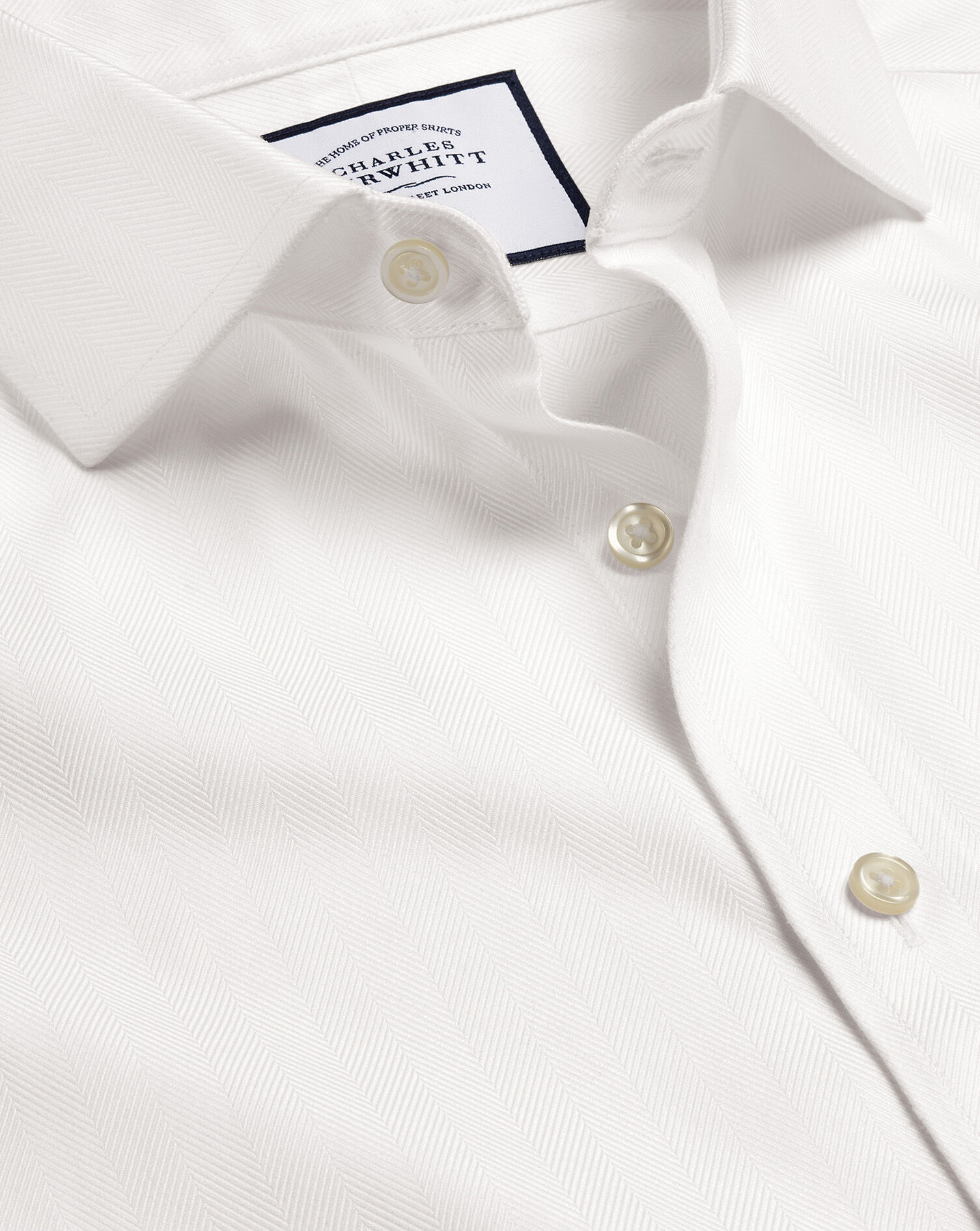 Spread Collar Non-Iron Herringbone Shirt - Ivory White
