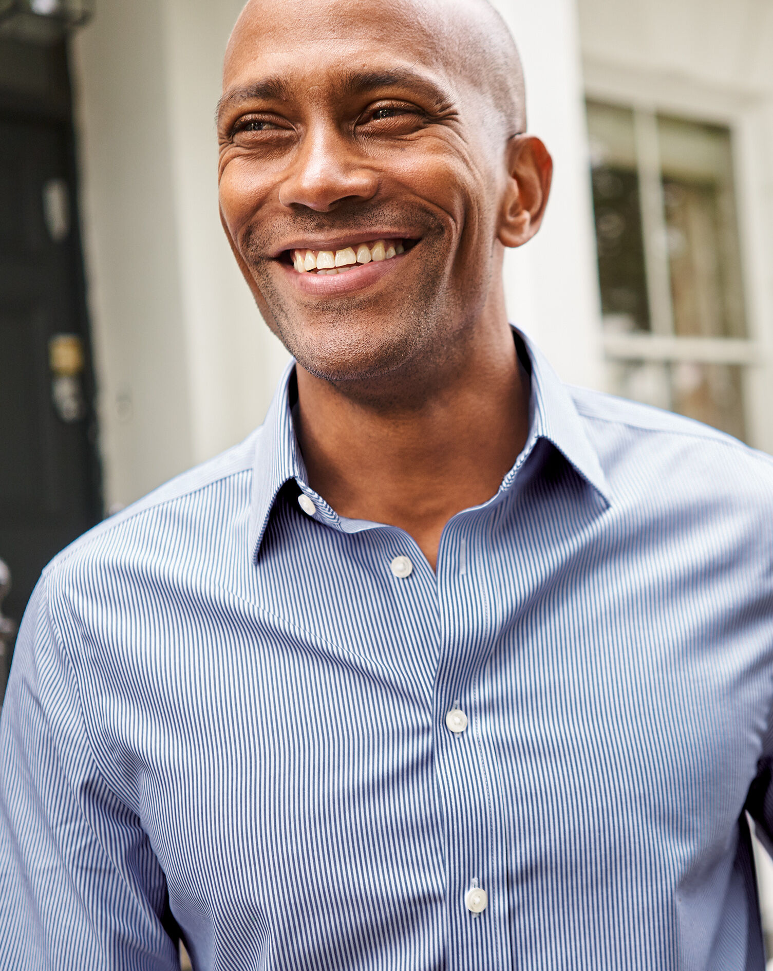Spread Collar Non-Iron Bengal Stripe Shirt - Royal Blue