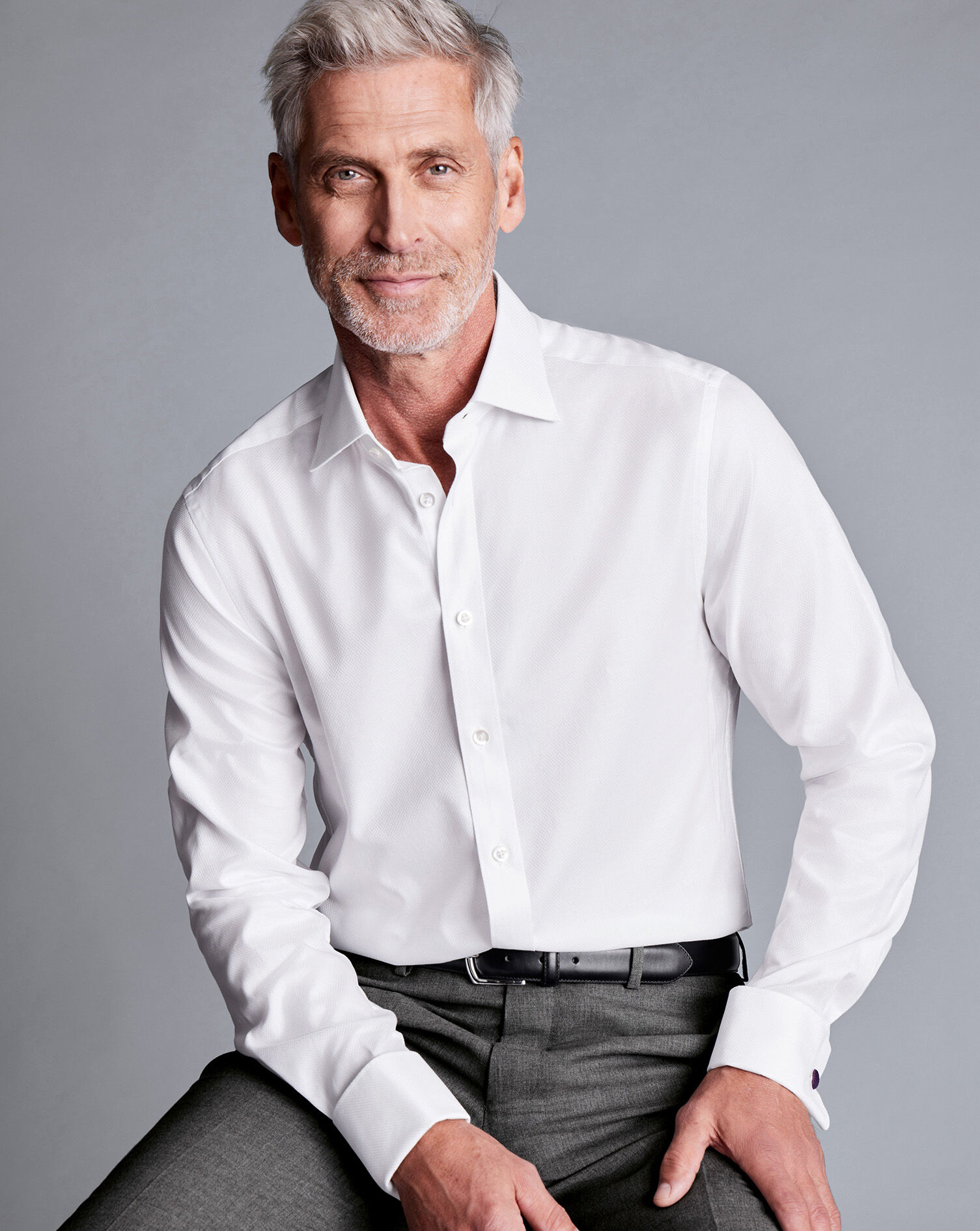 Semi-Spread Collar Egyptian Cotton Hudson Weave Shirt - White