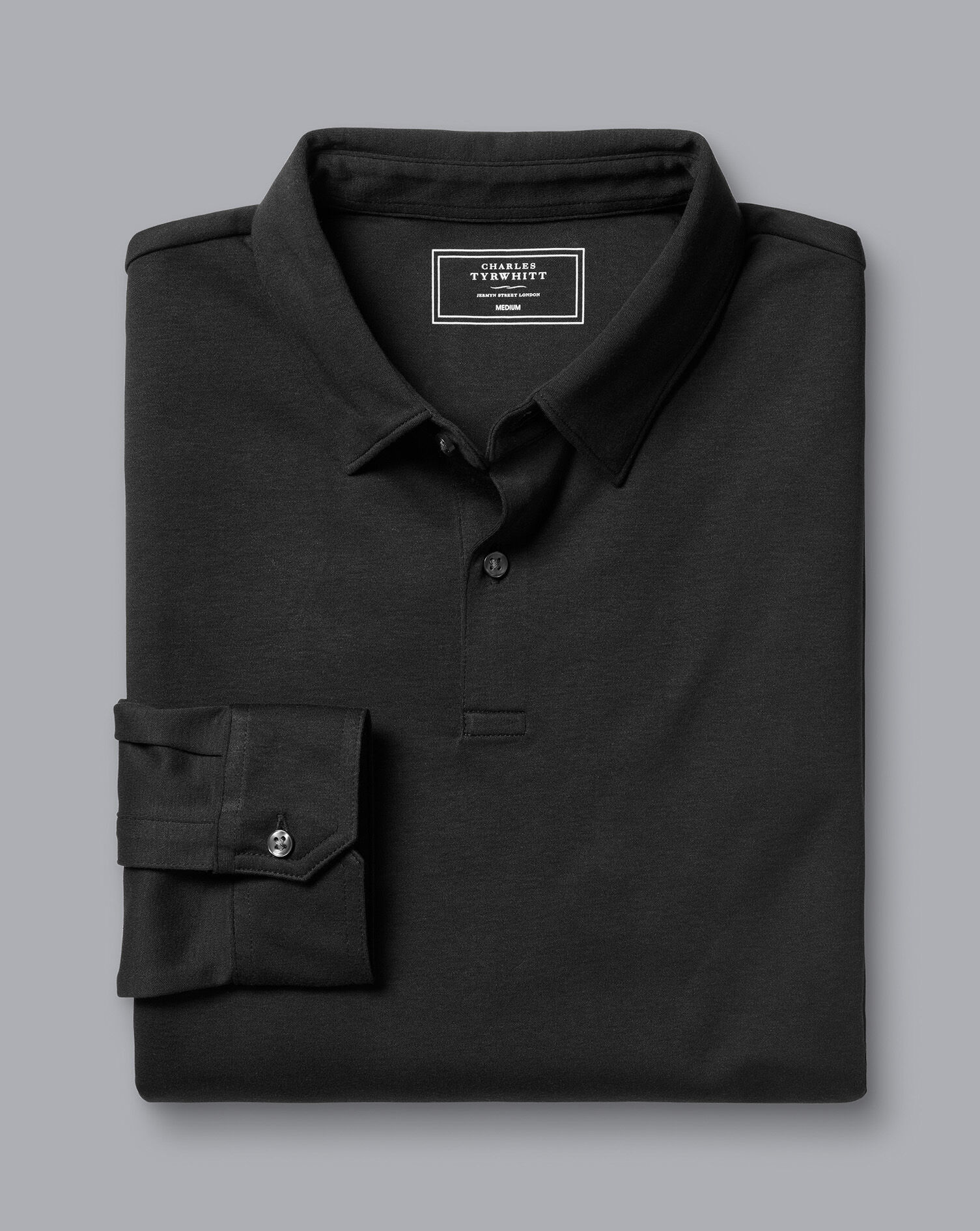Long Sleeve Cotton Polo - Black