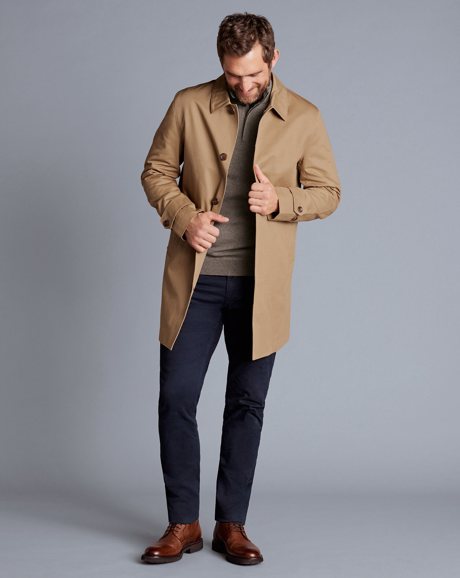 Showerproof Cotton Raincoat - Camel