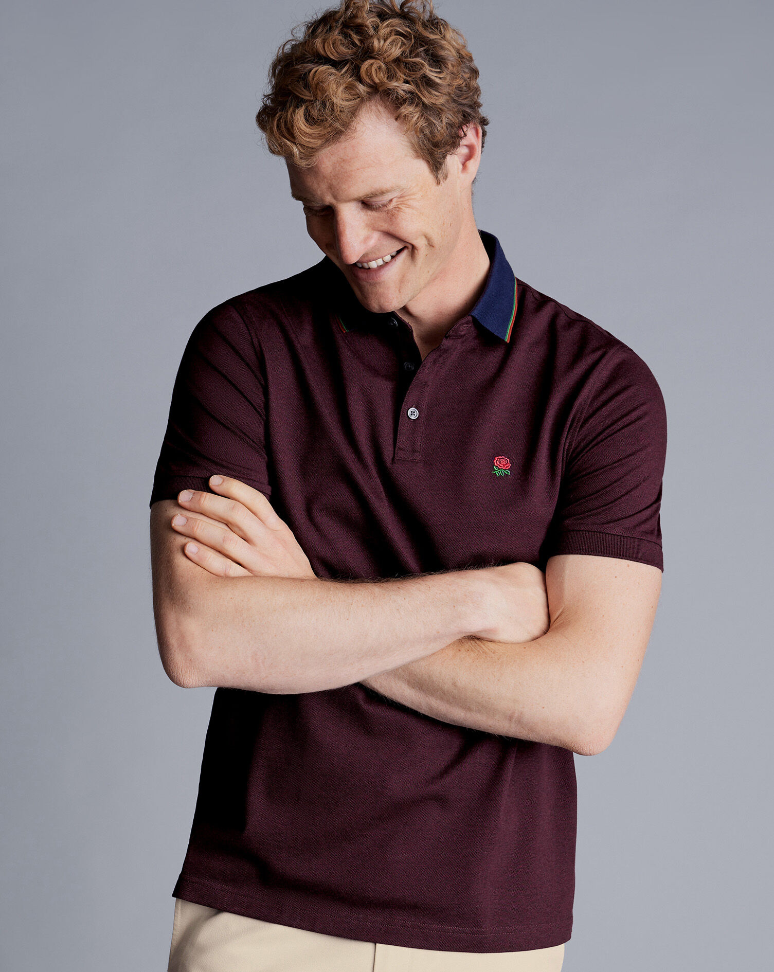 England Rugby Collar Detail Pique Polo - Wine Red